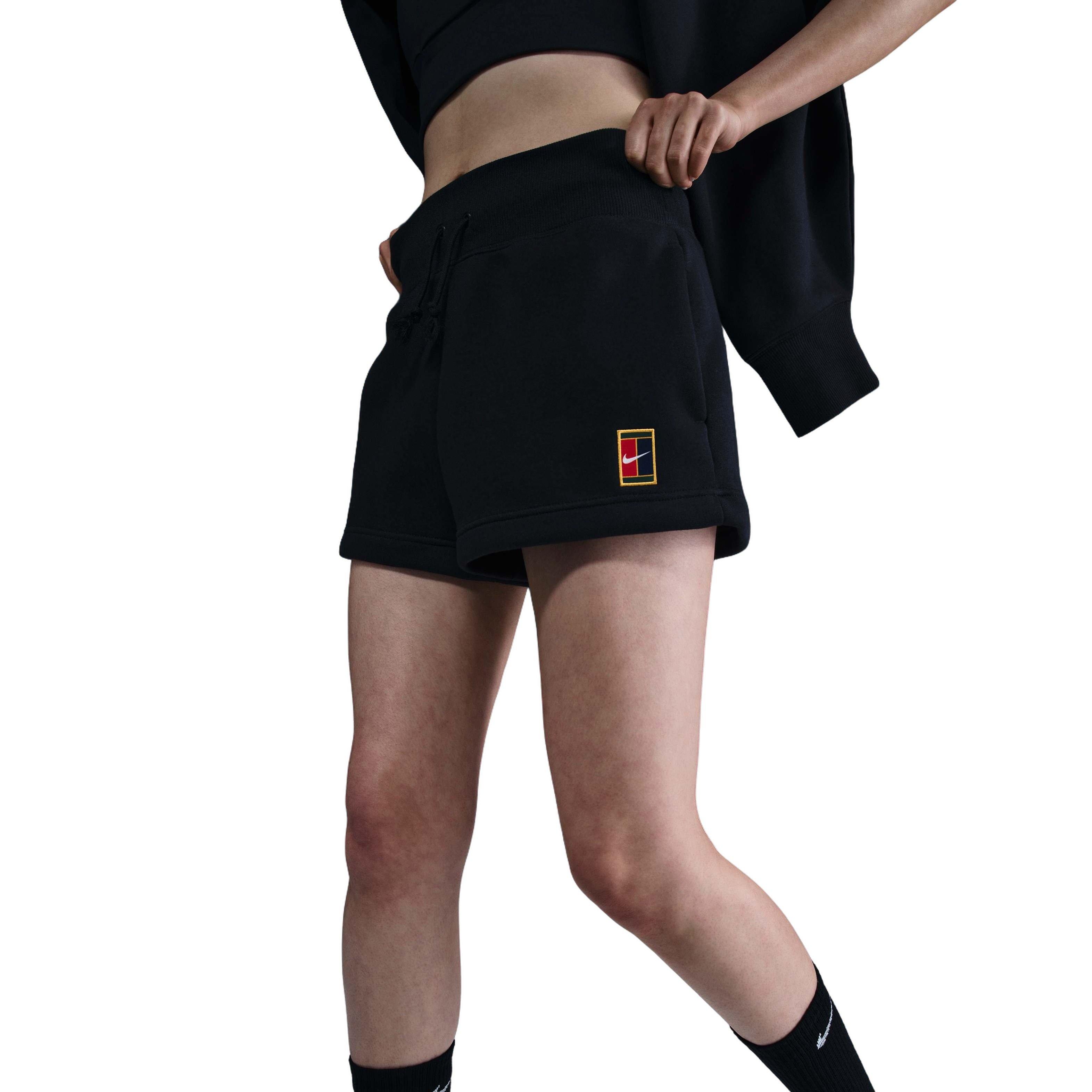 NikeCourt Women's Phoenix Fleece High-Waisted Loose Shorts-Black - BLACK Thumbnail View 1