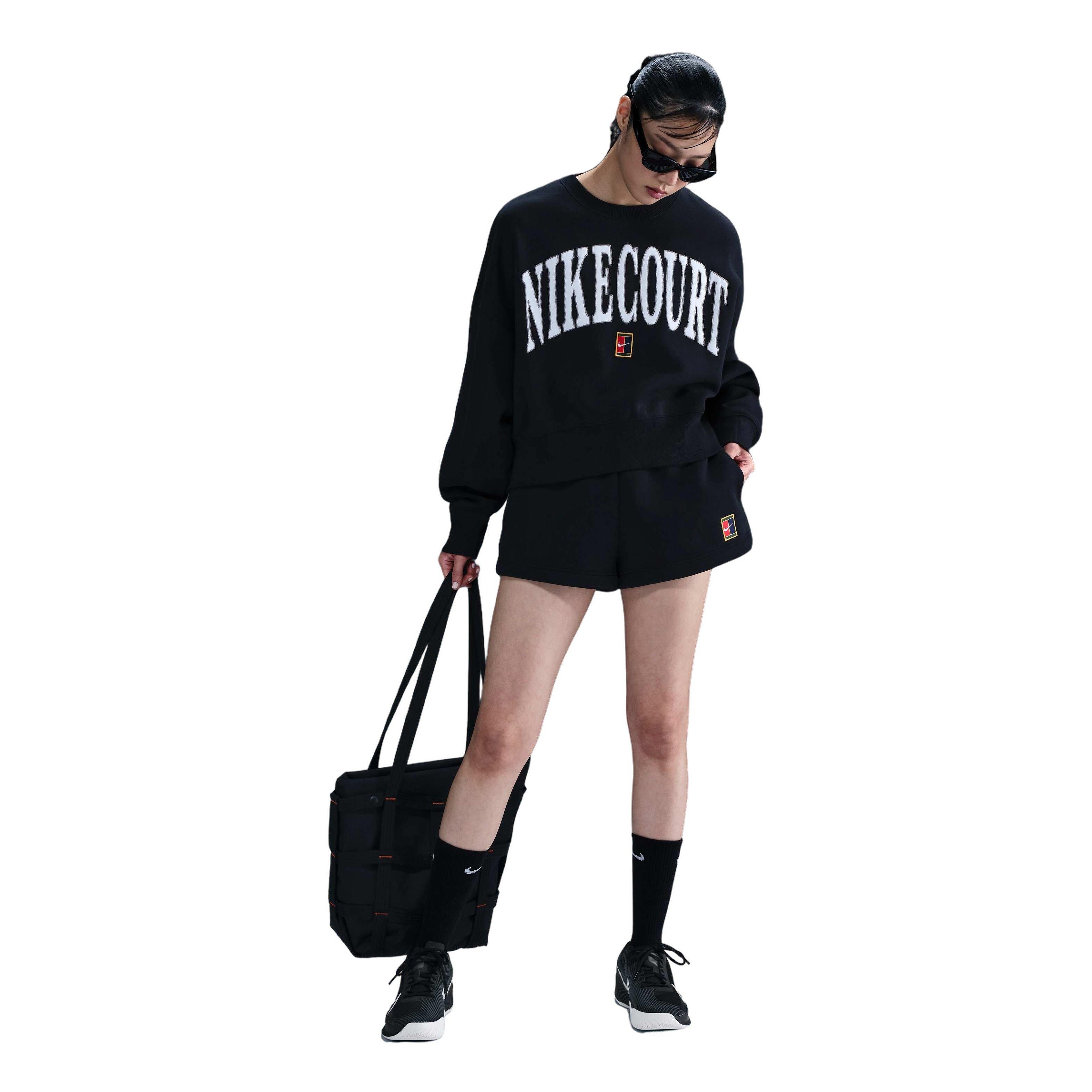 NikeCourt Women's Phoenix Fleece High-Waisted Loose Shorts-Black - BLACK Thumbnail View 3