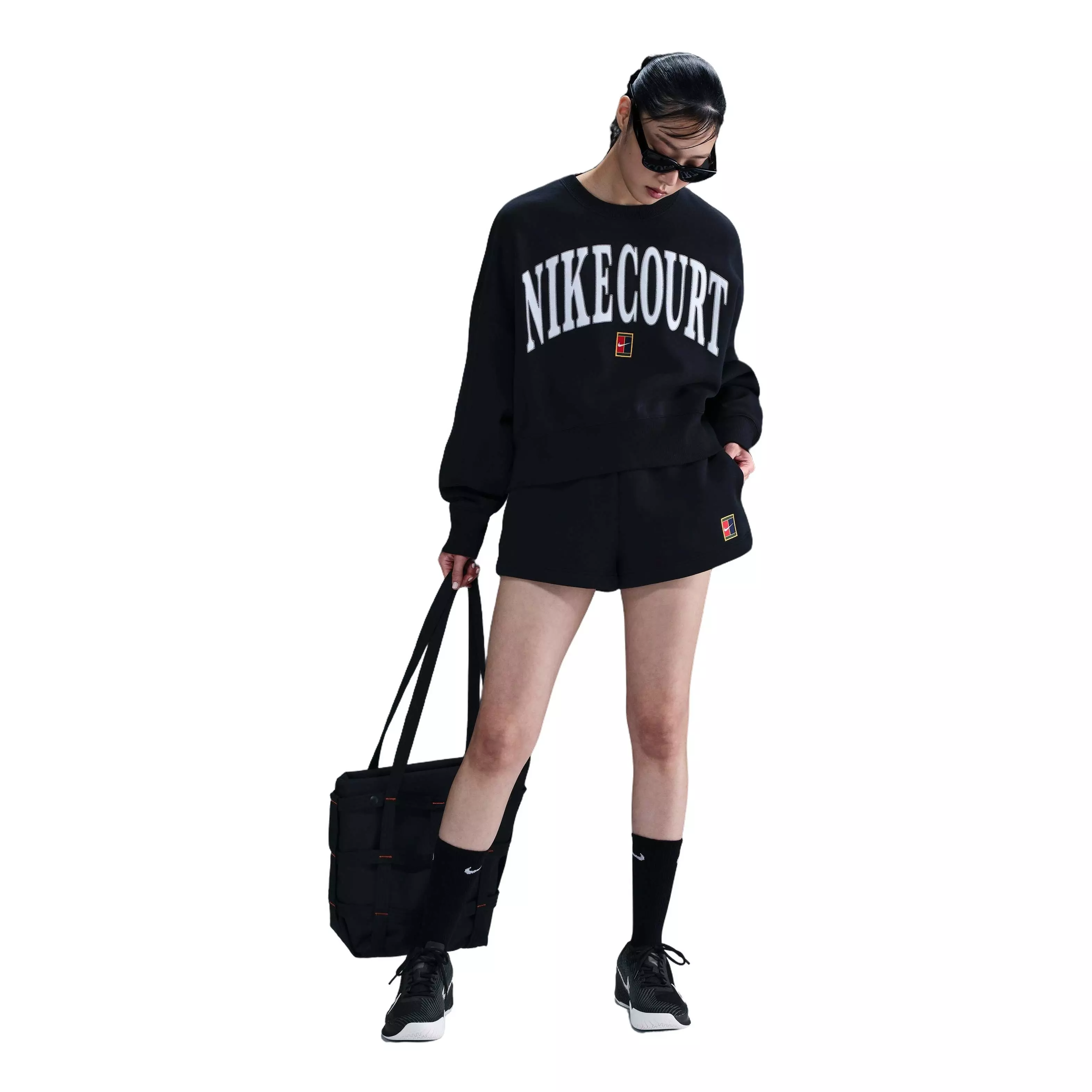 NikeCourt Women's Phoenix Fleece High-Waisted Loose Shorts-Black - BLACK