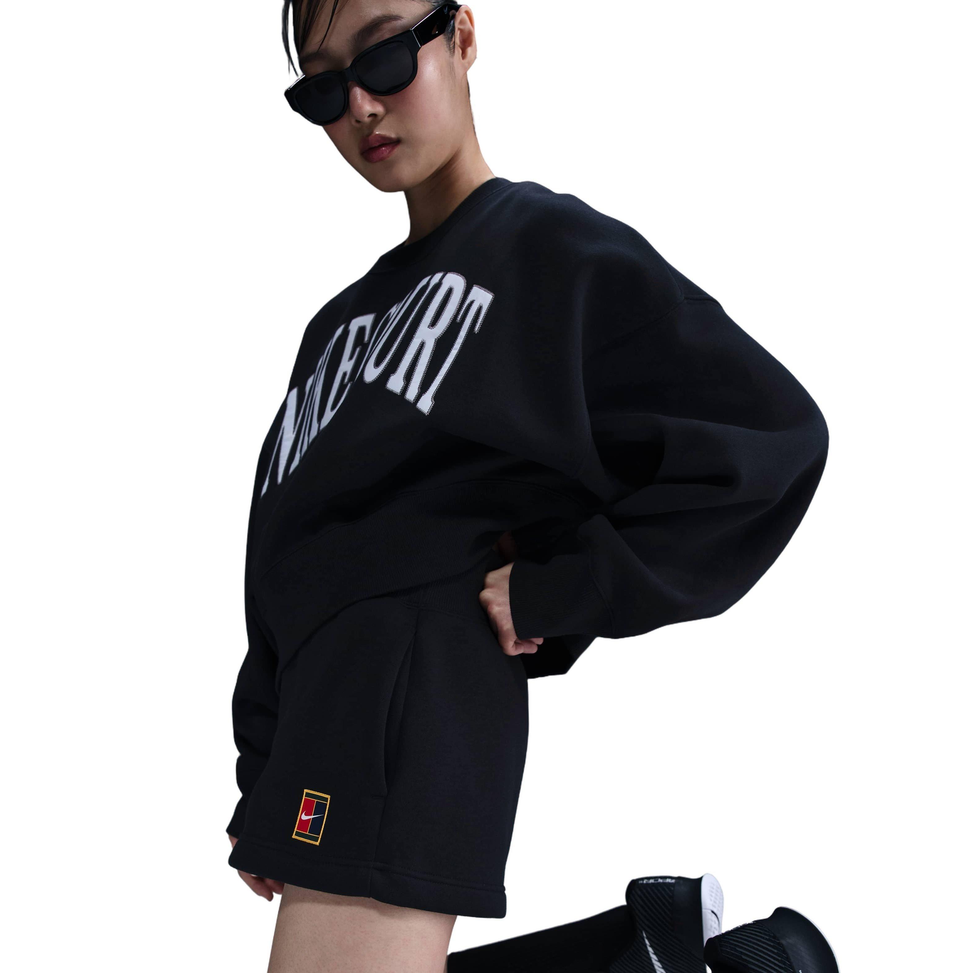 NikeCourt Women's Phoenix Fleece High-Waisted Loose Shorts-Black - BLACK Thumbnail View 5