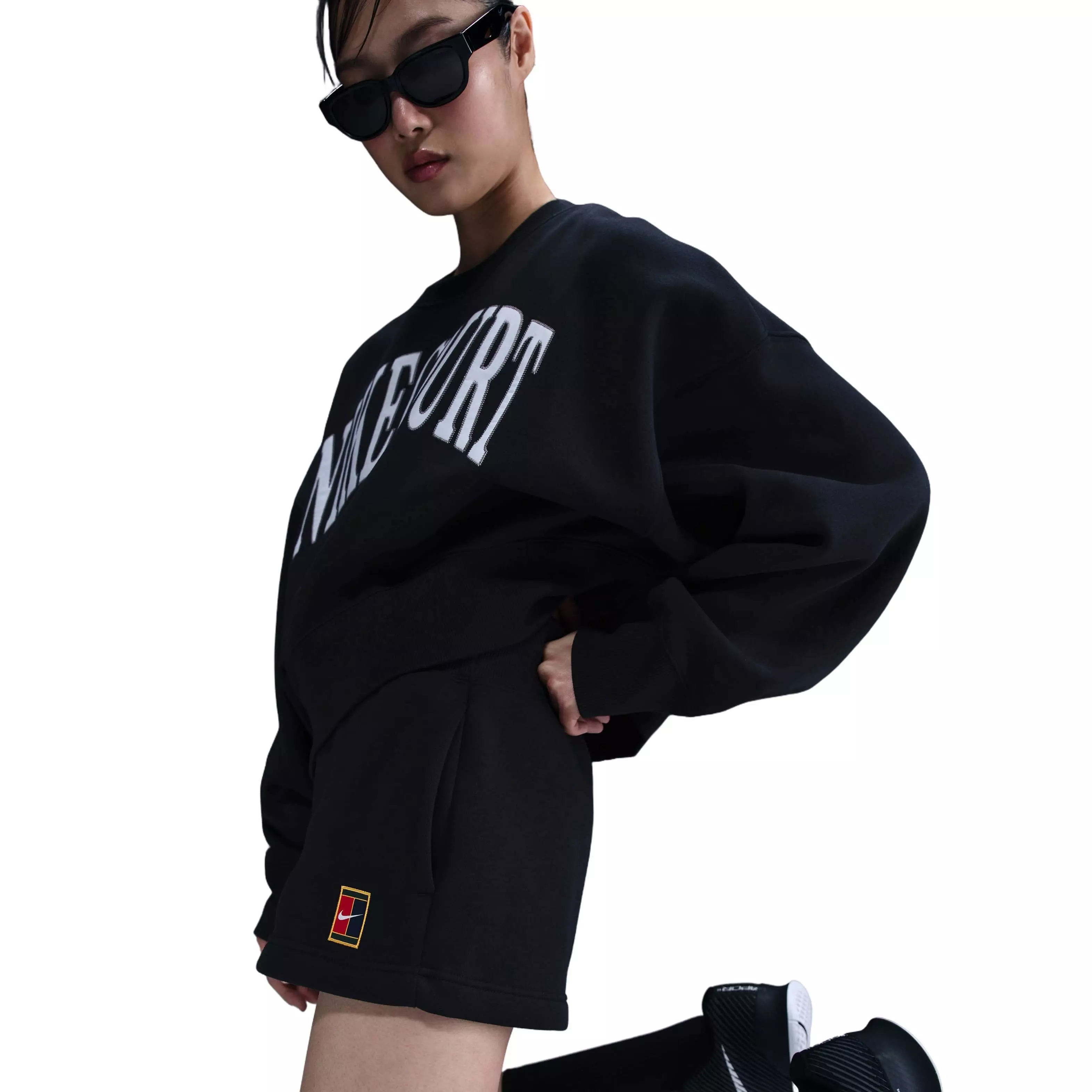 NikeCourt Women's Phoenix Fleece High-Waisted Loose Shorts-Black - BLACK