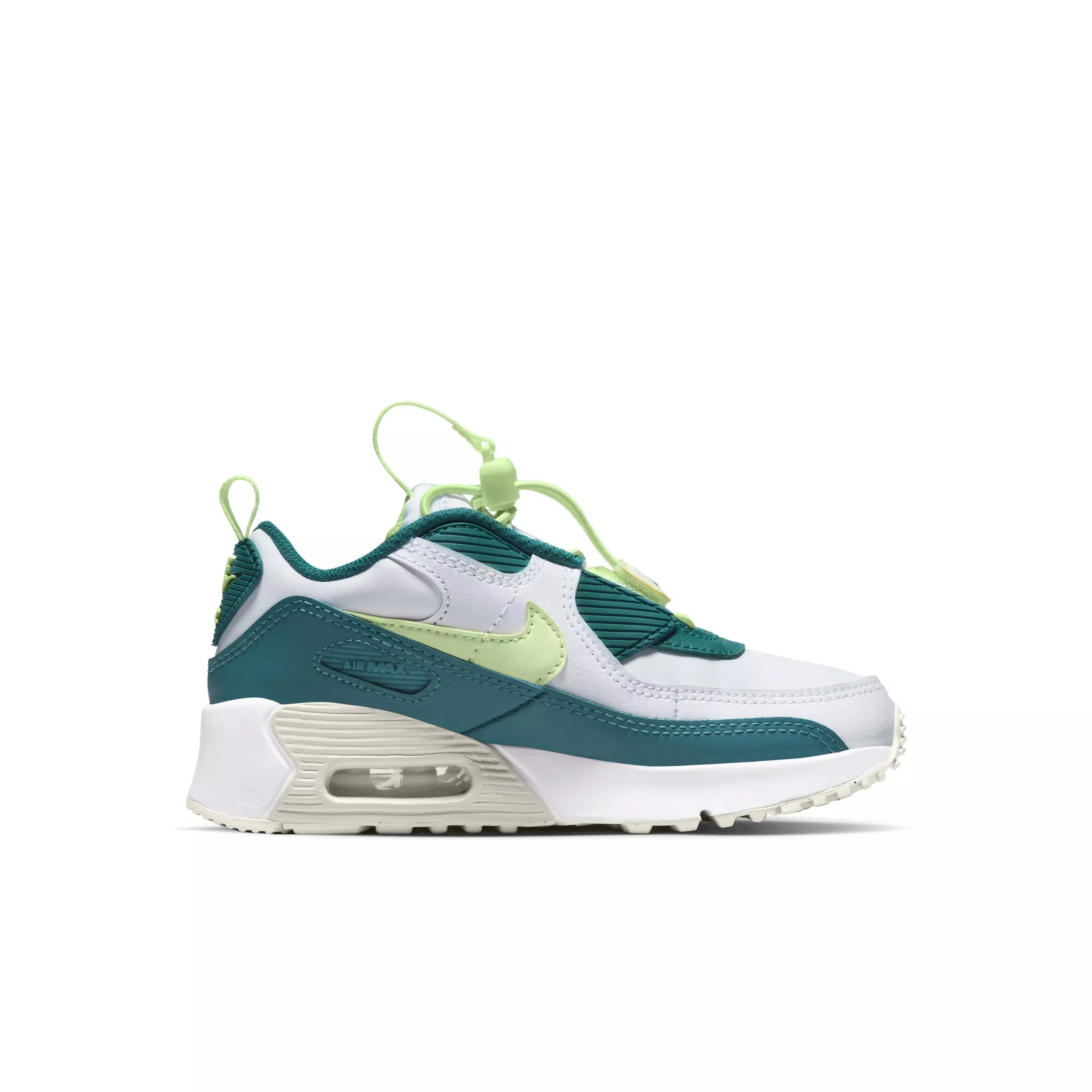 Nike Air Max 90 Toggle "White/Barely Volt/Bright Spruce/Phantom" Preschool Boys' Shoe - WHITE/VOLT/SPRUCE/PHANTOM