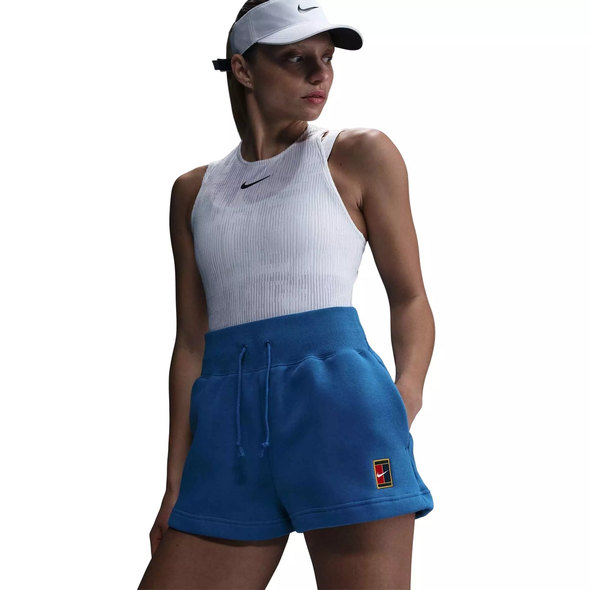 Nike Women's Court Phoenix Fleece High-Waisted​ Loose Heritage Shorts​ -Blue - BLUE