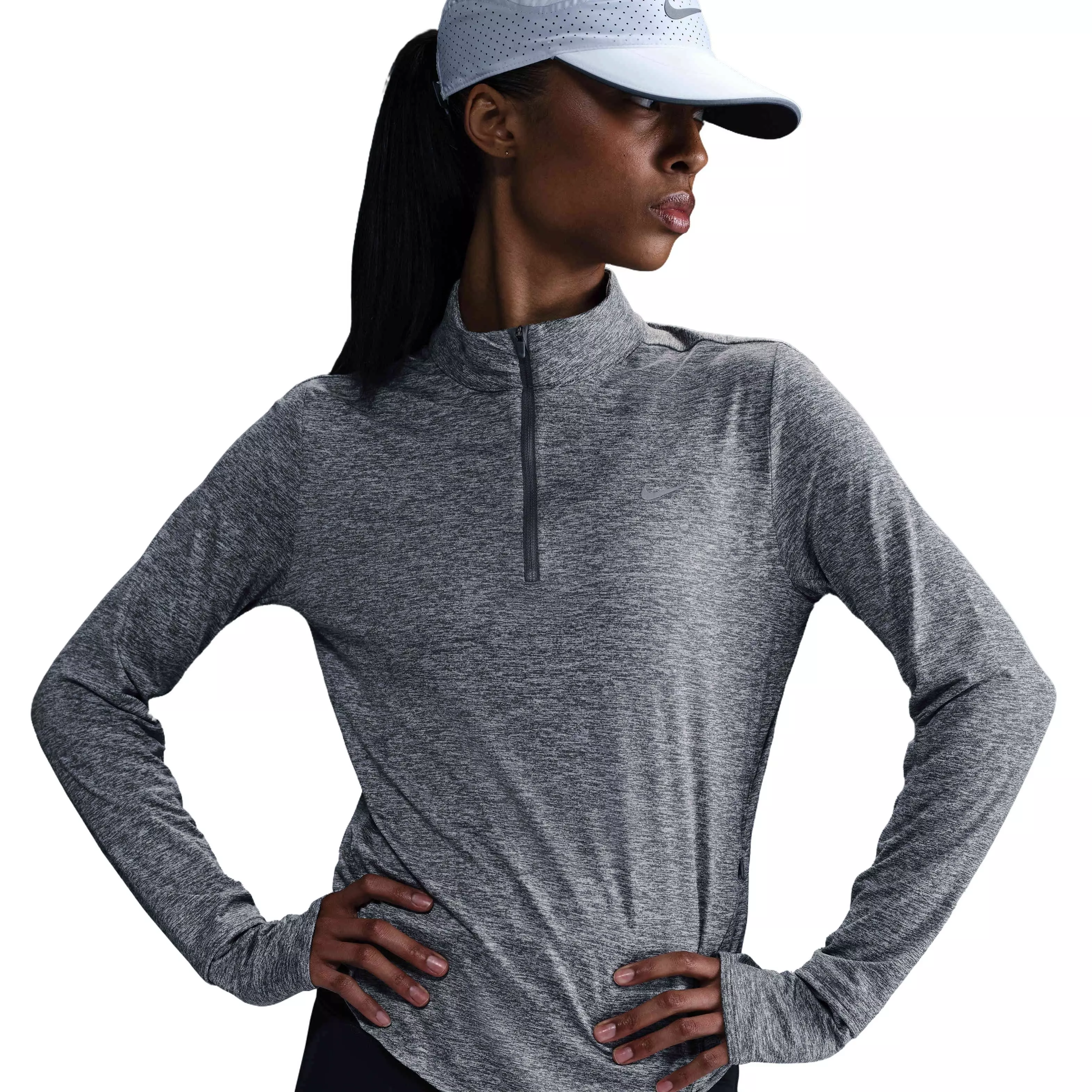 Nike Women's Swift Dri-FIT UV 1/4-Zip Running Top - Grey/Heather - GREY/HEATHER