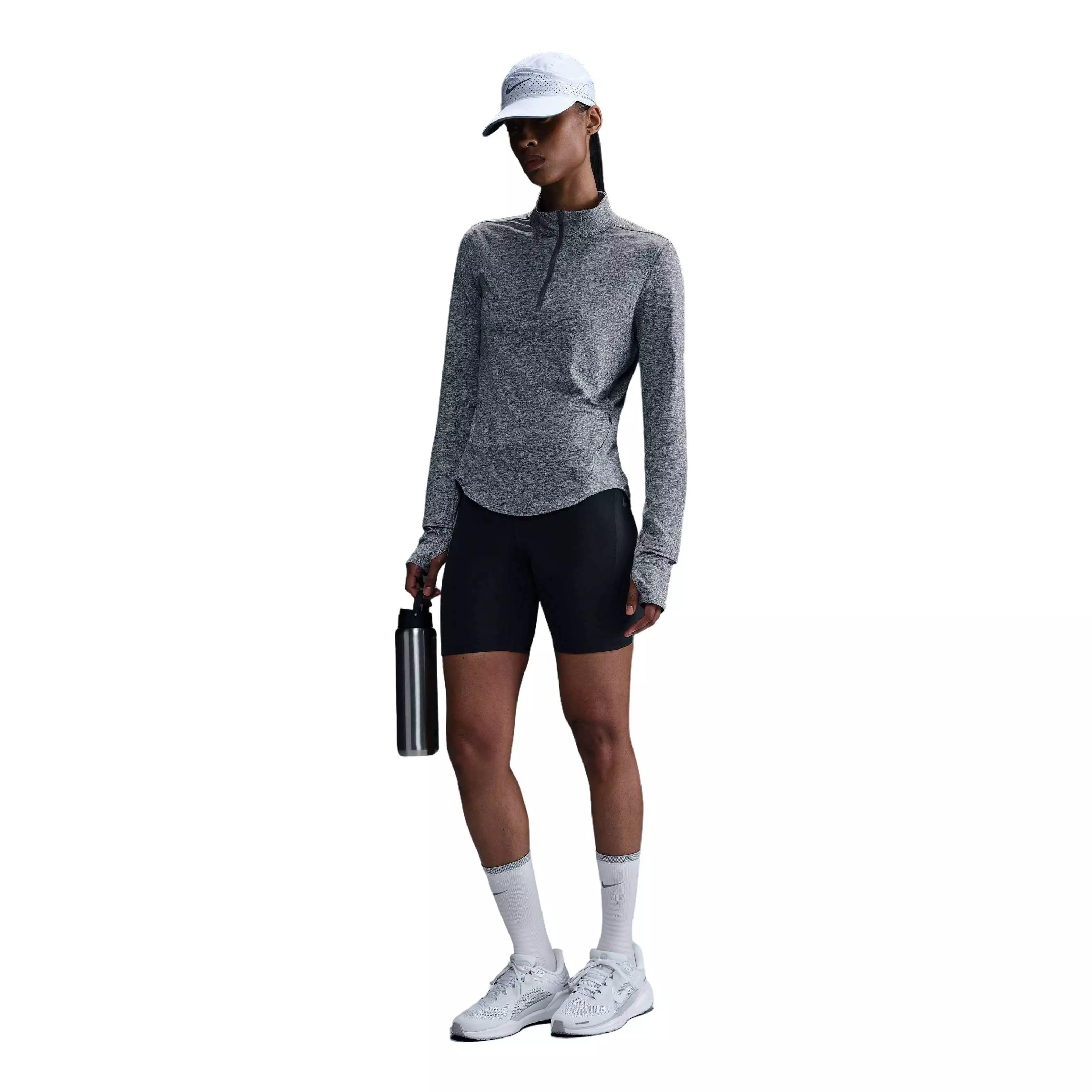 Nike Women's Swift Dri-FIT UV 1/4-Zip Running Top - Grey/Heather - GREY/HEATHER