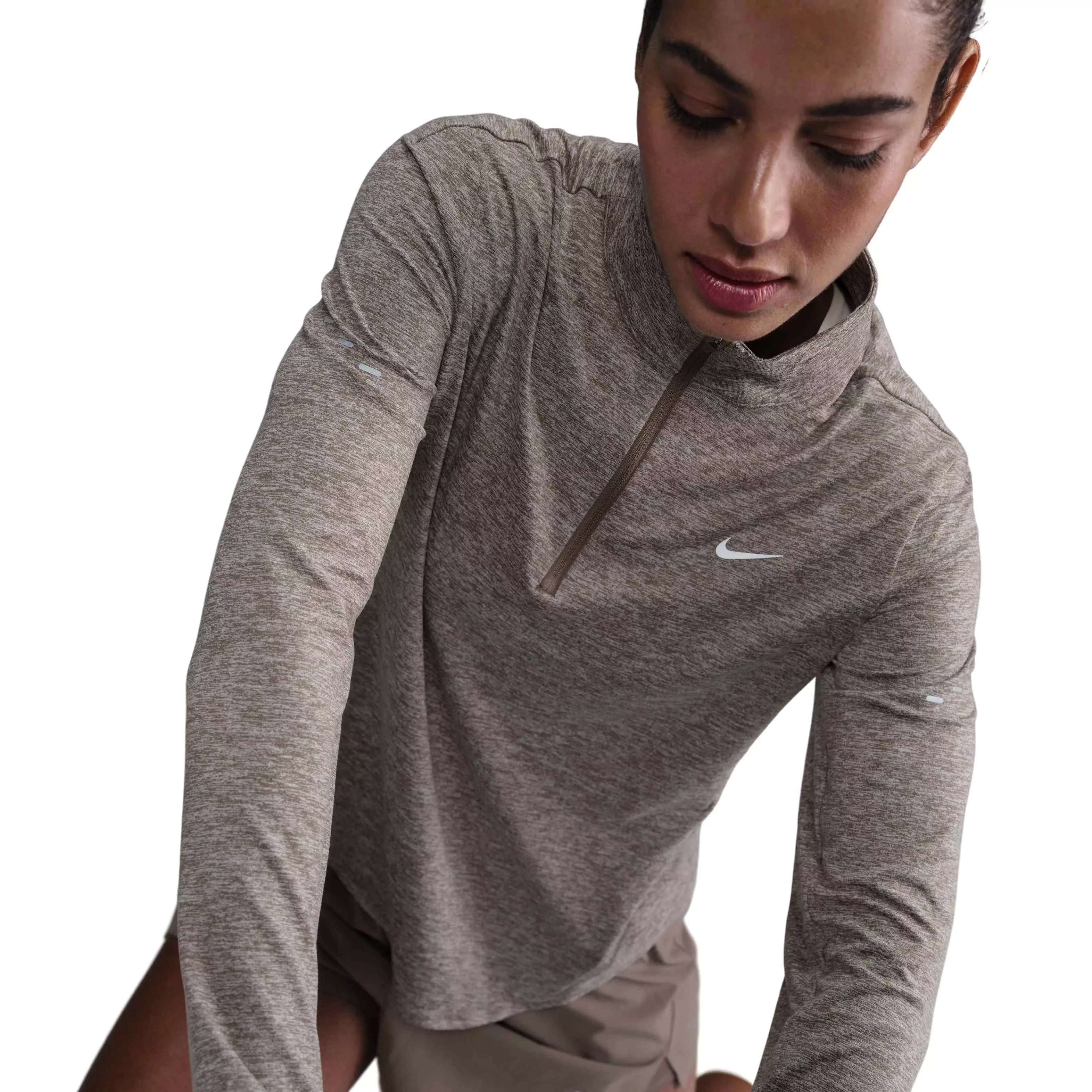 Nike Women's Swift Dri-FIT UV 1/4-Zip Running Top-Brown - BROWN