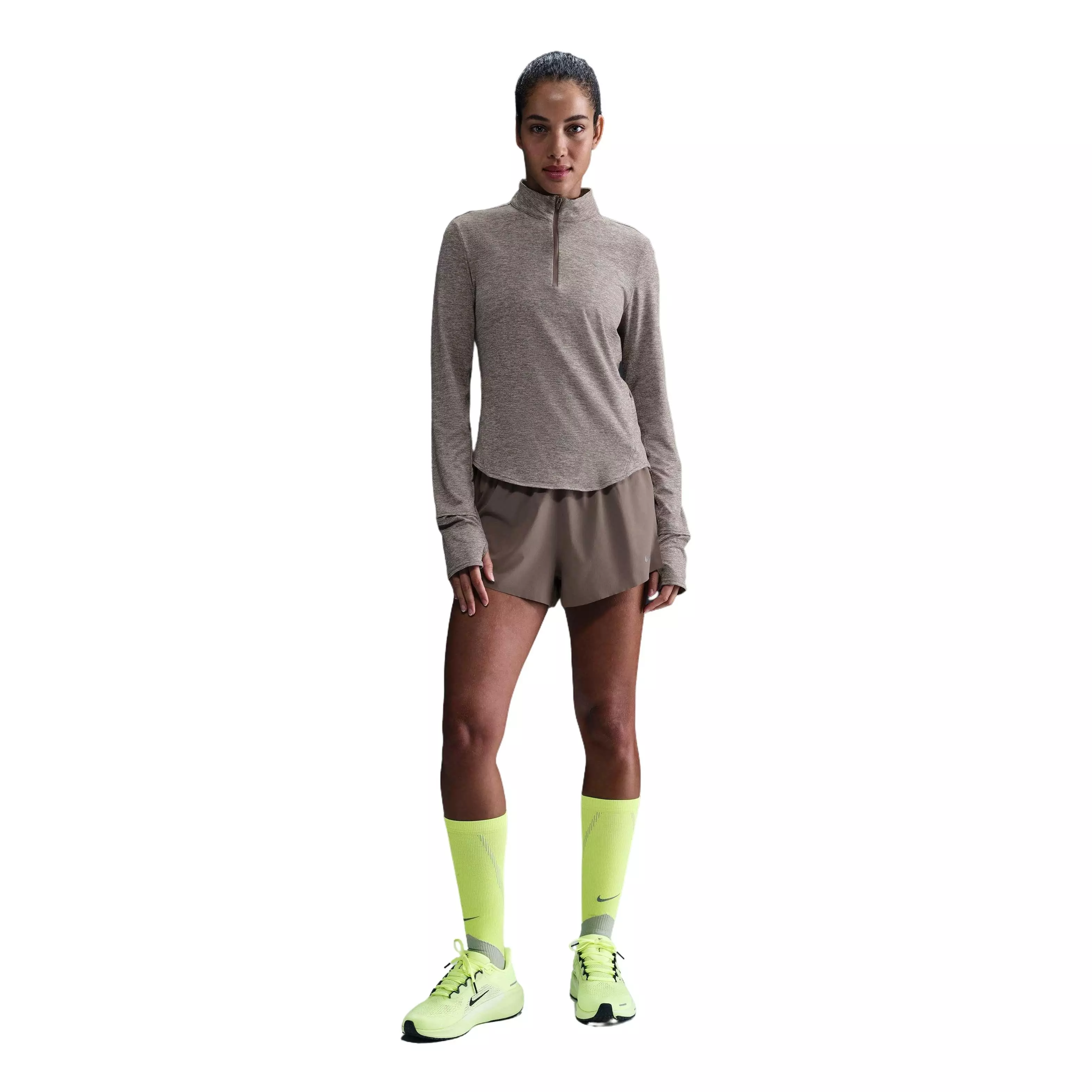 Nike Women's Swift Dri-FIT UV 1/4-Zip Running Top-Brown - BROWN