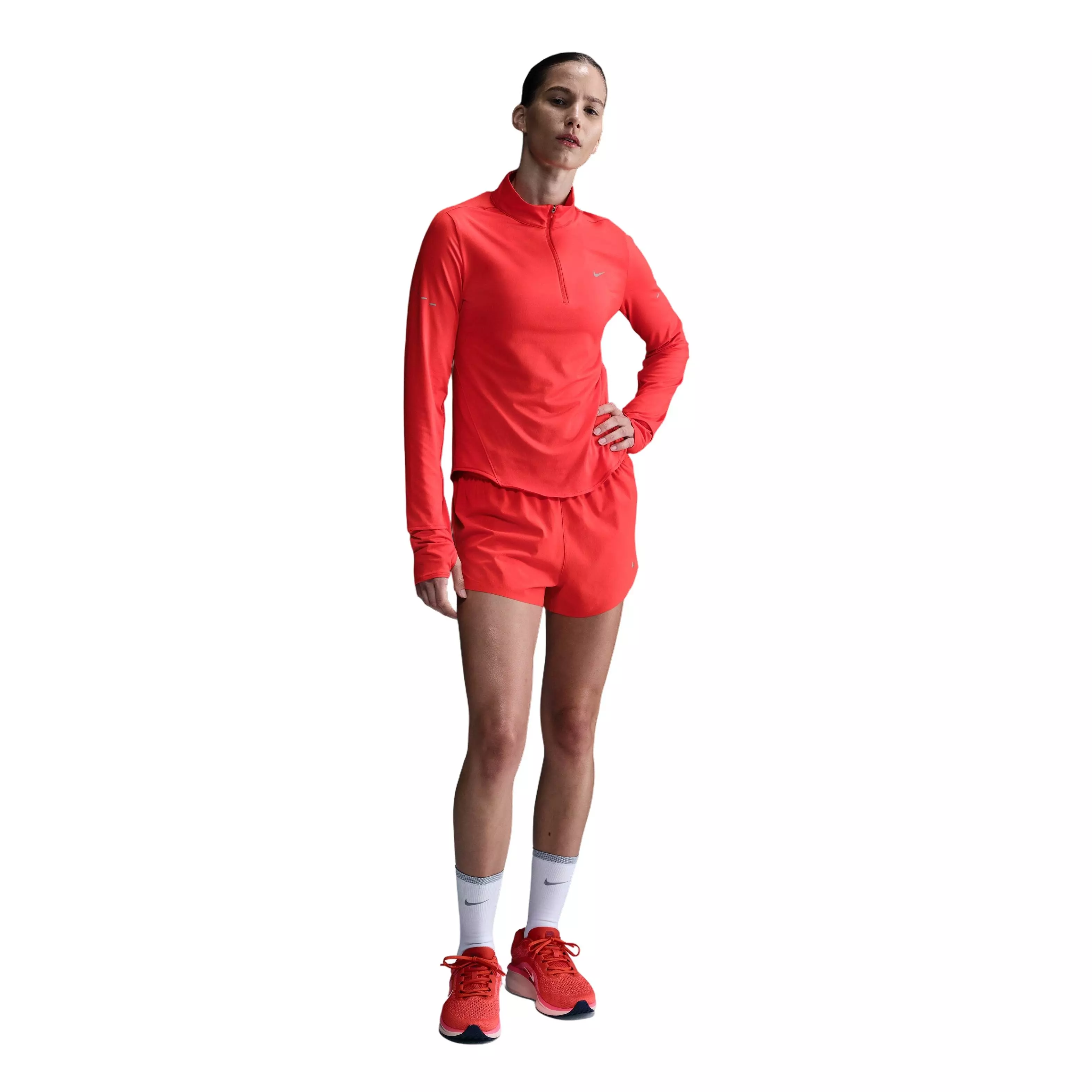 Nike Women's Swift Dri-FIT UV 1/4-Zip Running Top-Red - RED
