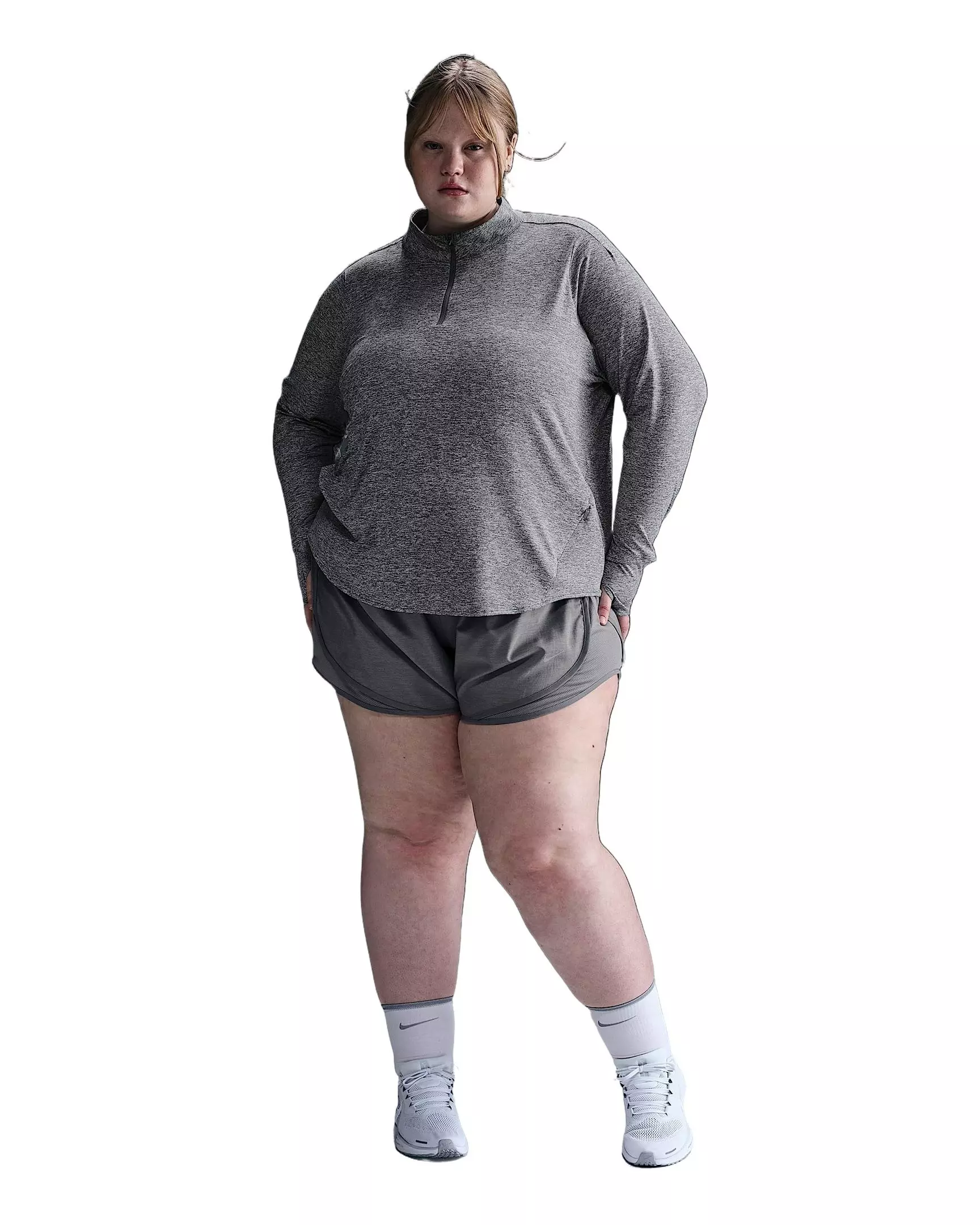 Nike Women's Swift 1/4-Zip Dri-FIT UV Running Top -Grey - GREY