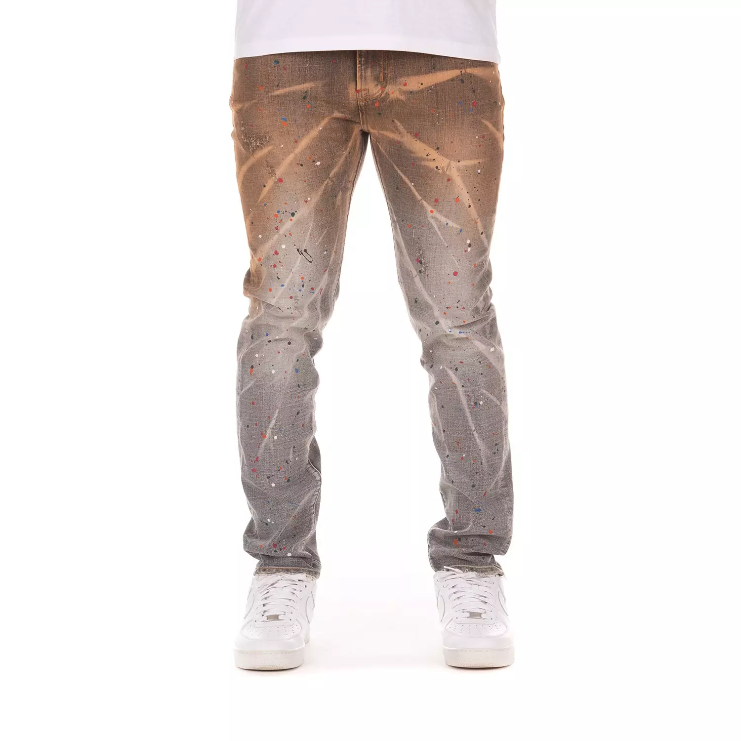 AKOO Men's Slim Fit Grey Wash Diamond Back Jeans - GREY