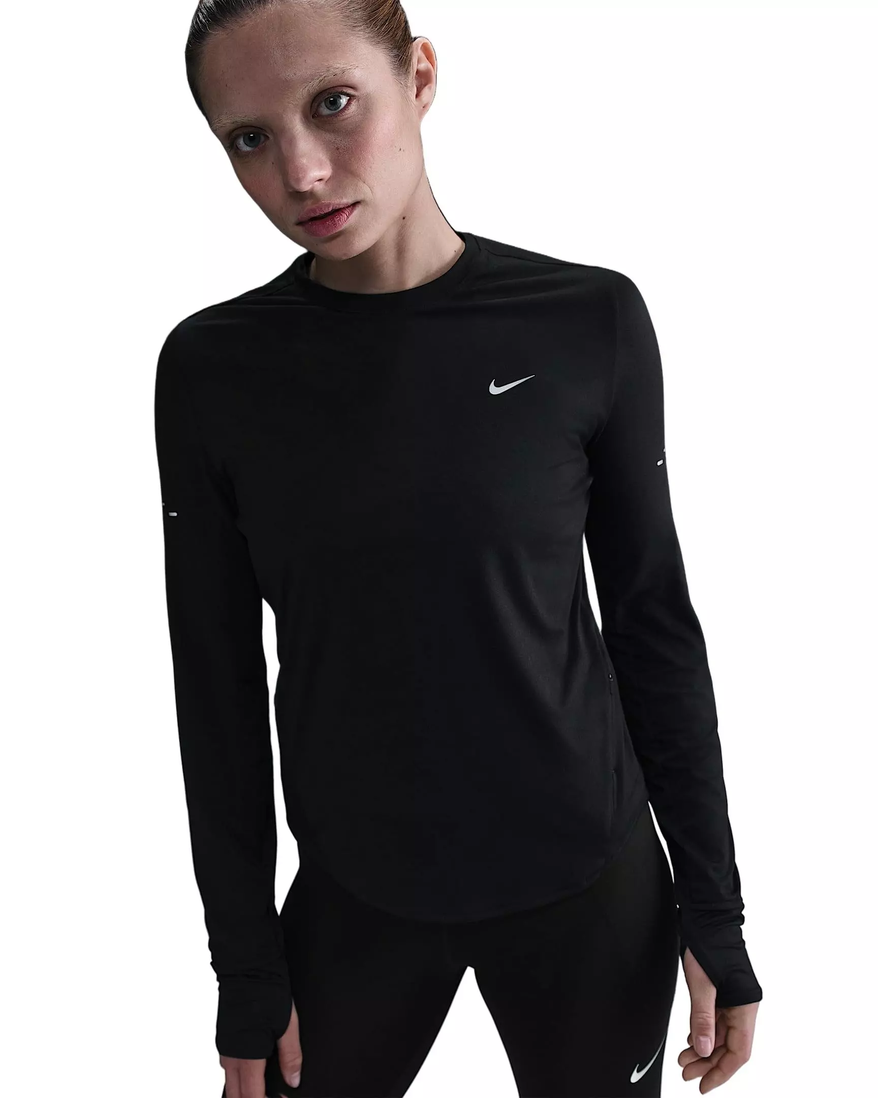 Nike Women's Swift Dri-FIT UV Long-Sleeve Crew-Neck Running Top - Black - BLACK