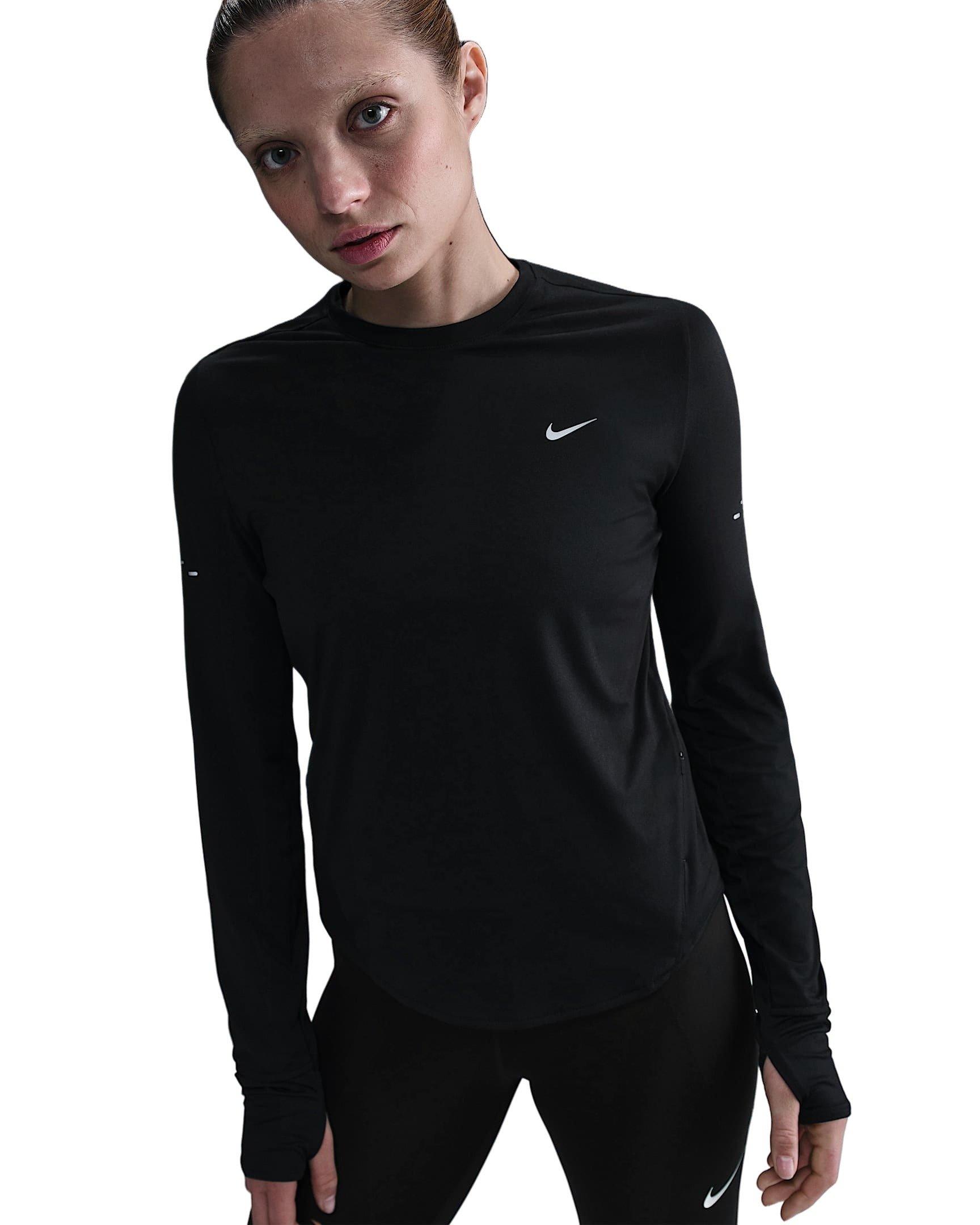 Nike Women's Swift Dri-FIT UV Long-Sleeve Crew-Neck Running Top -Black - BLACK Thumbnail View 1