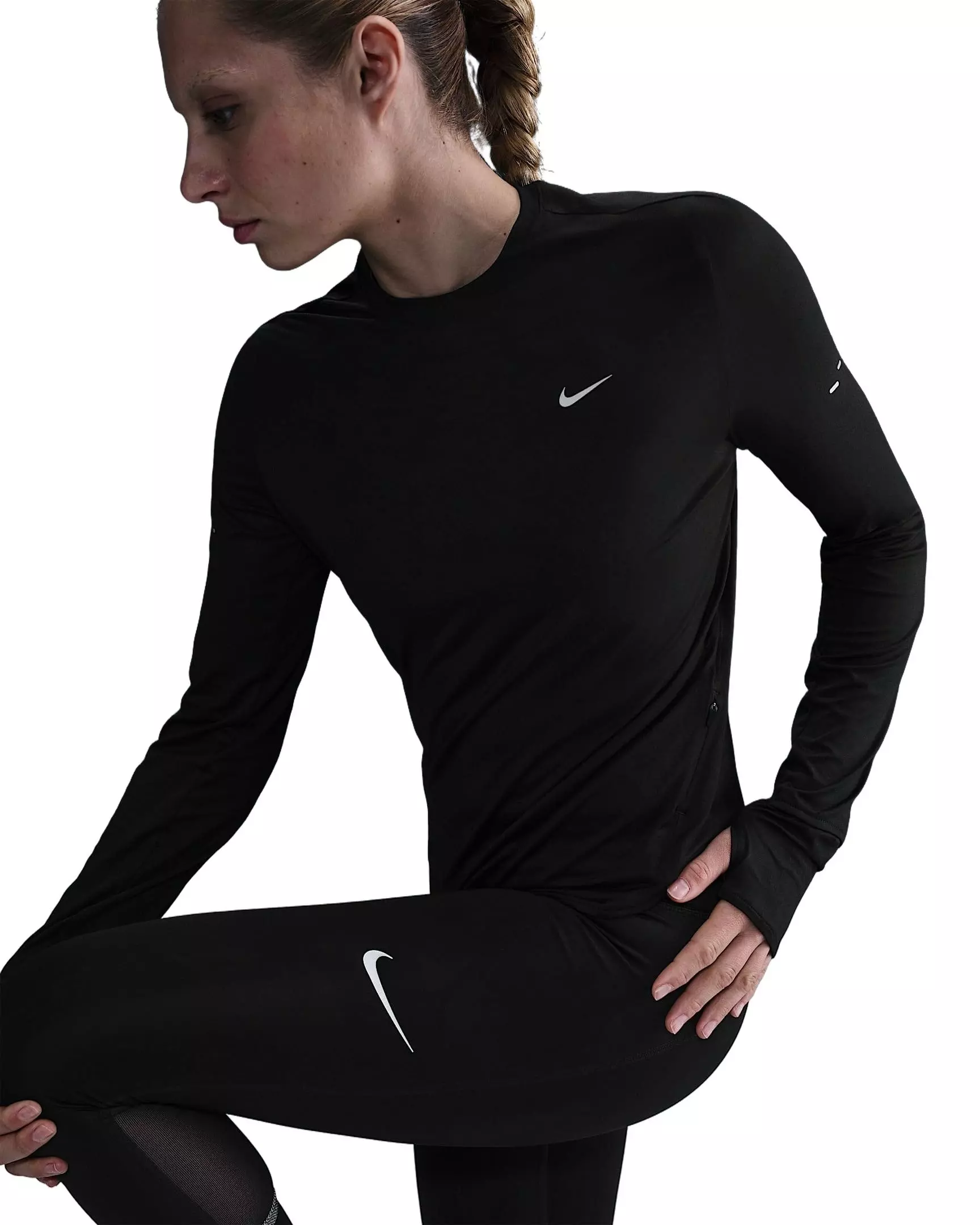 Nike Women's Swift Dri-FIT UV Long-Sleeve Crew-Neck Running Top - Black - BLACK