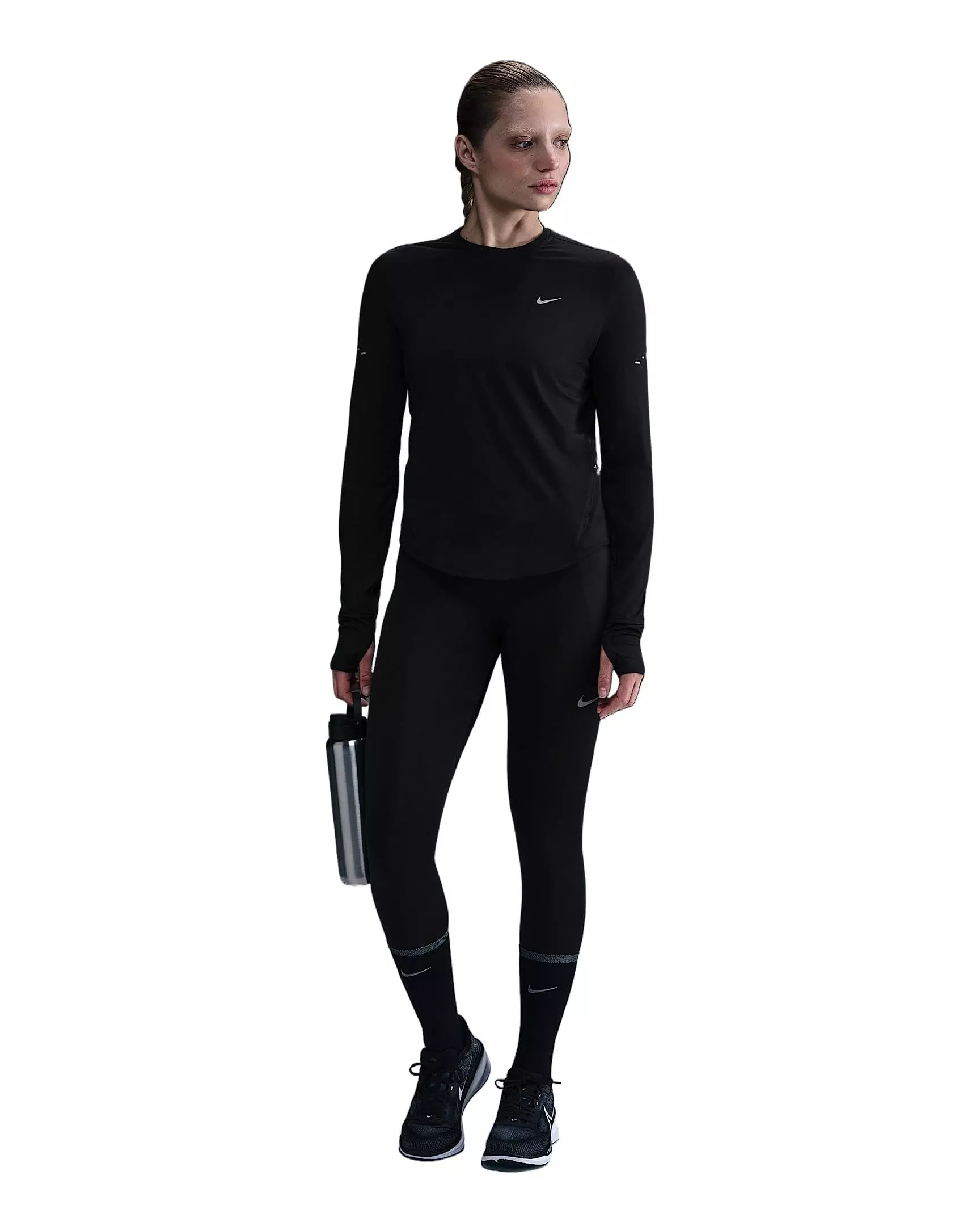 Nike Women's Swift Dri-FIT UV Long-Sleeve Crew-Neck Running Top -Black - BLACK