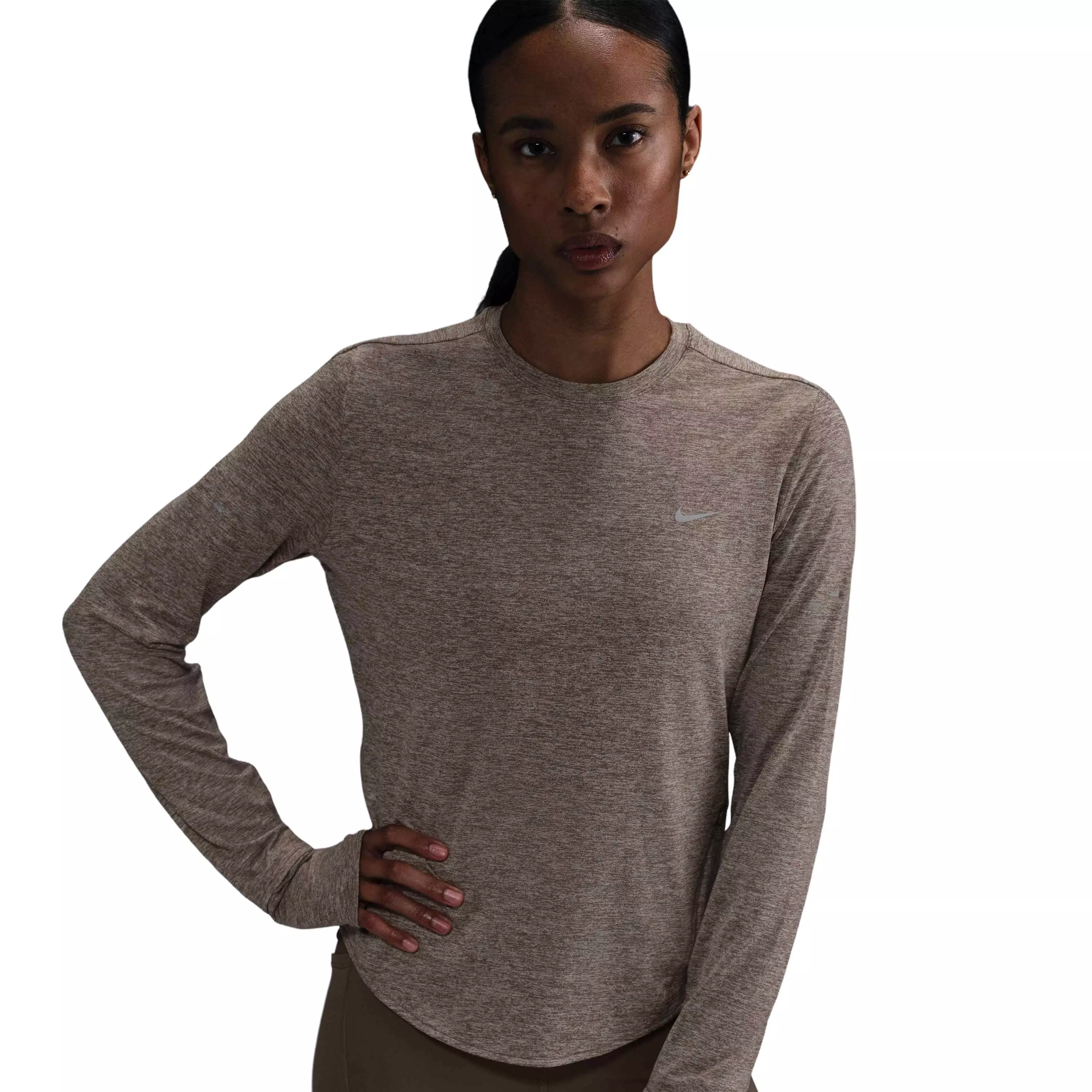Nike Women's Swift Dri-FIT UV Long-Sleeve Crewneck Running Top - Brown - BROWN