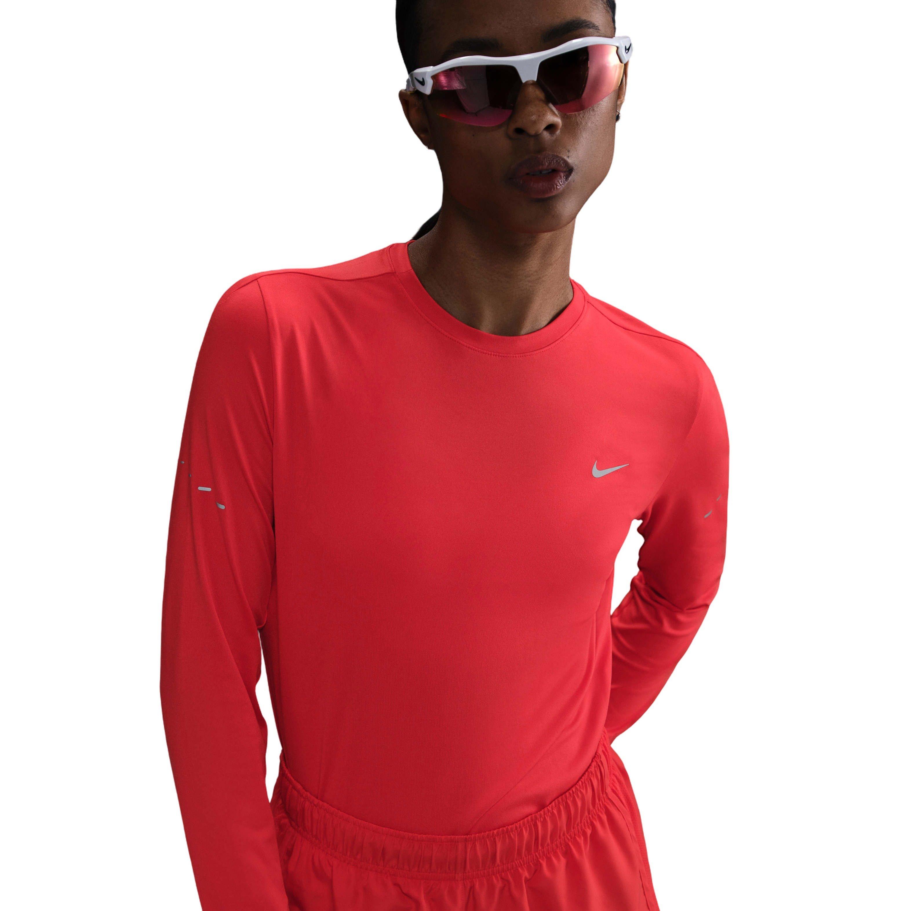 Nike Women's Swift Dri-FIT UV Long-Sleeve Crewneck Running Top - Red - RED Thumbnail View 1