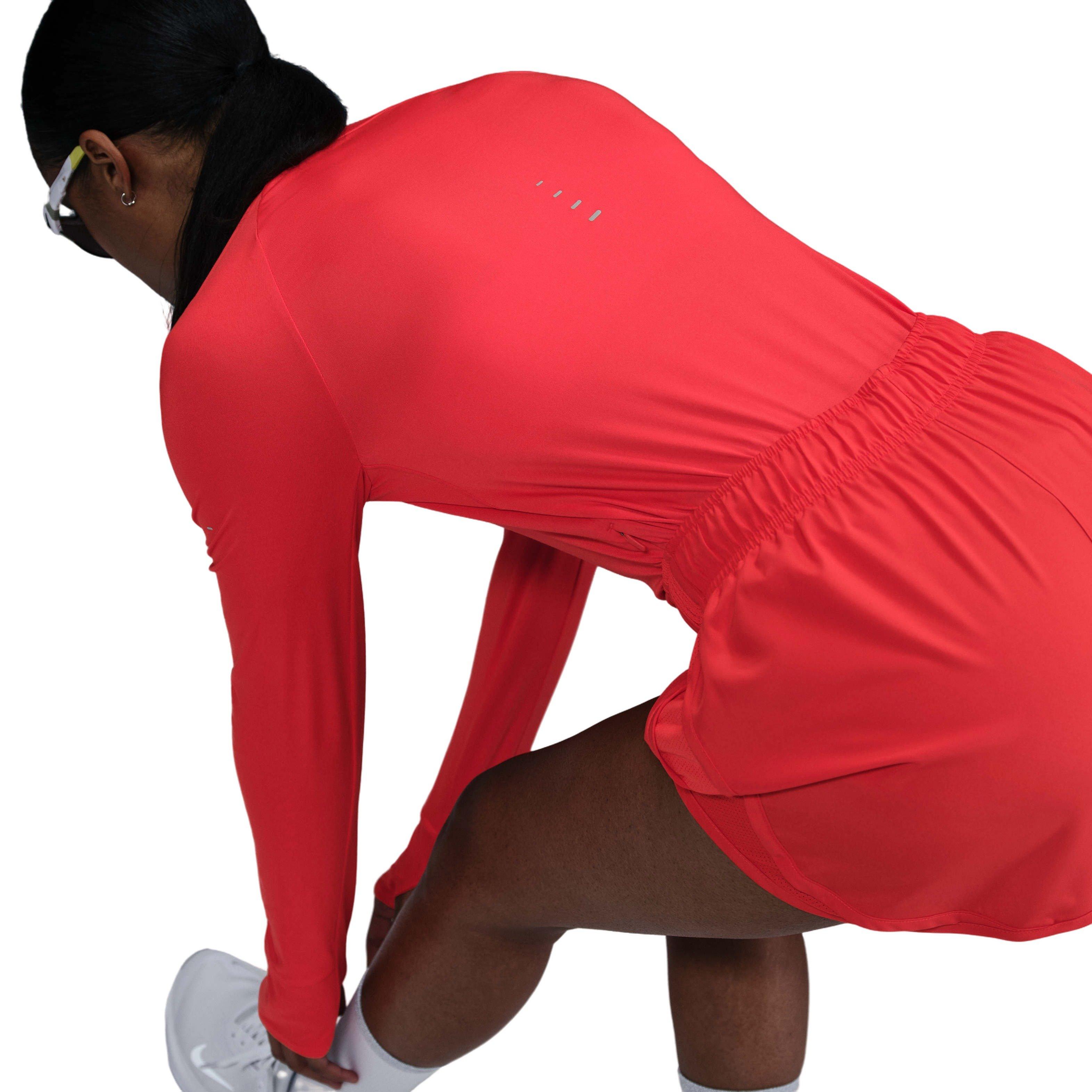 Nike Women's Swift Dri-FIT UV Long-Sleeve Crewneck Running Top - Red - RED Thumbnail View 2