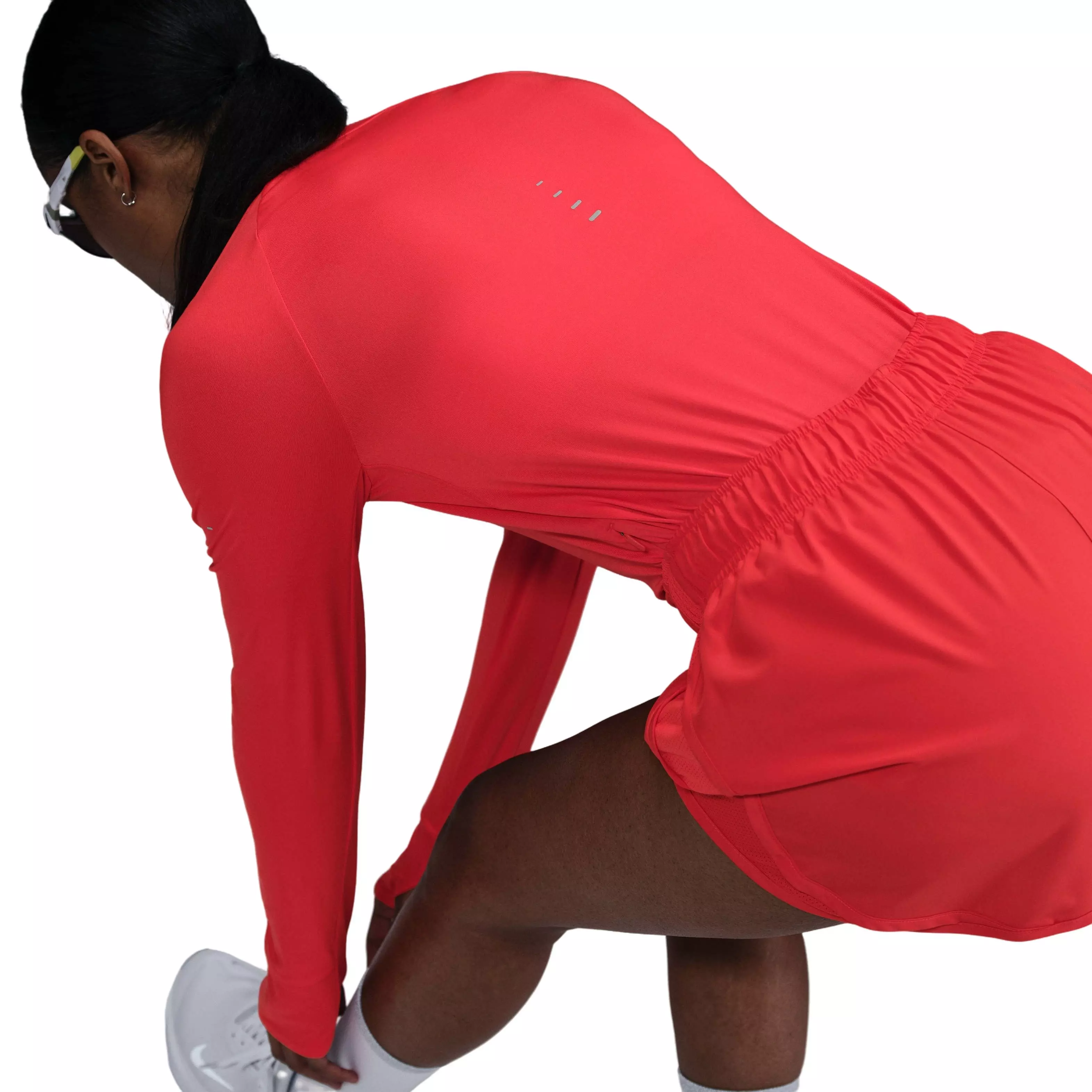 Nike Women's Swift Dri-FIT UV Long-Sleeve Crewneck Running Top - Red - RED