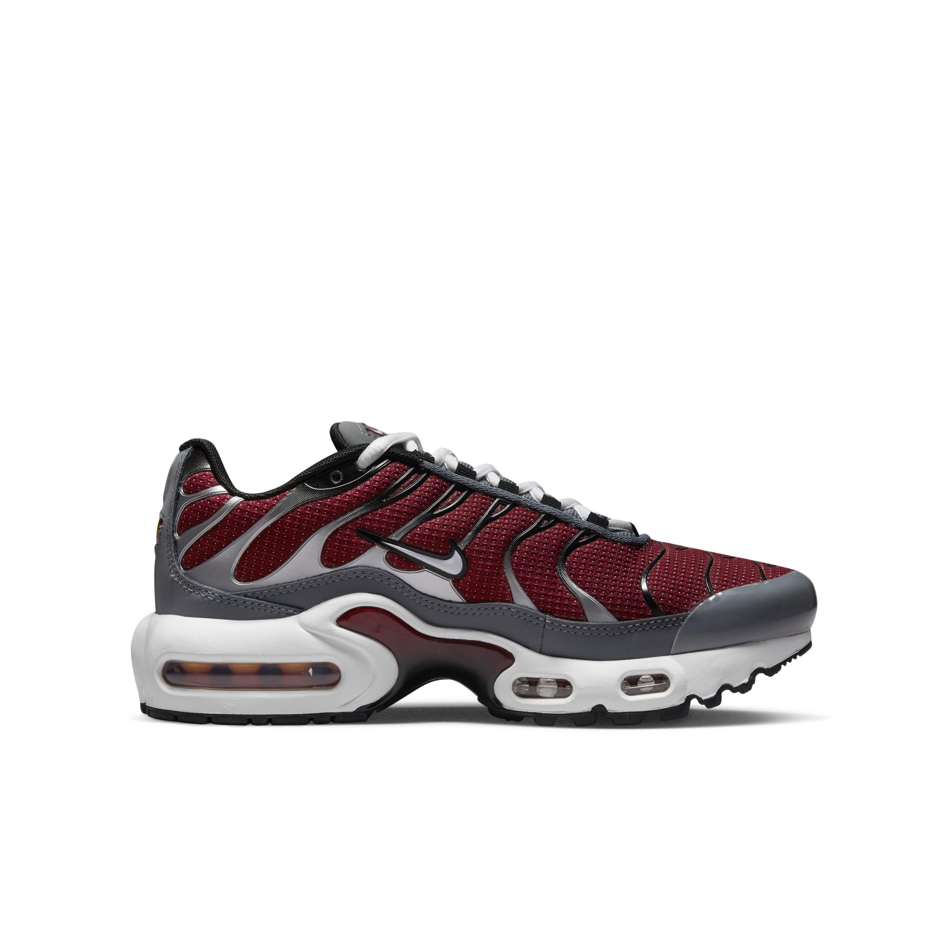 Nike Air Max Plus Team Red White Black Cool Grey Grade School Boys Shoe