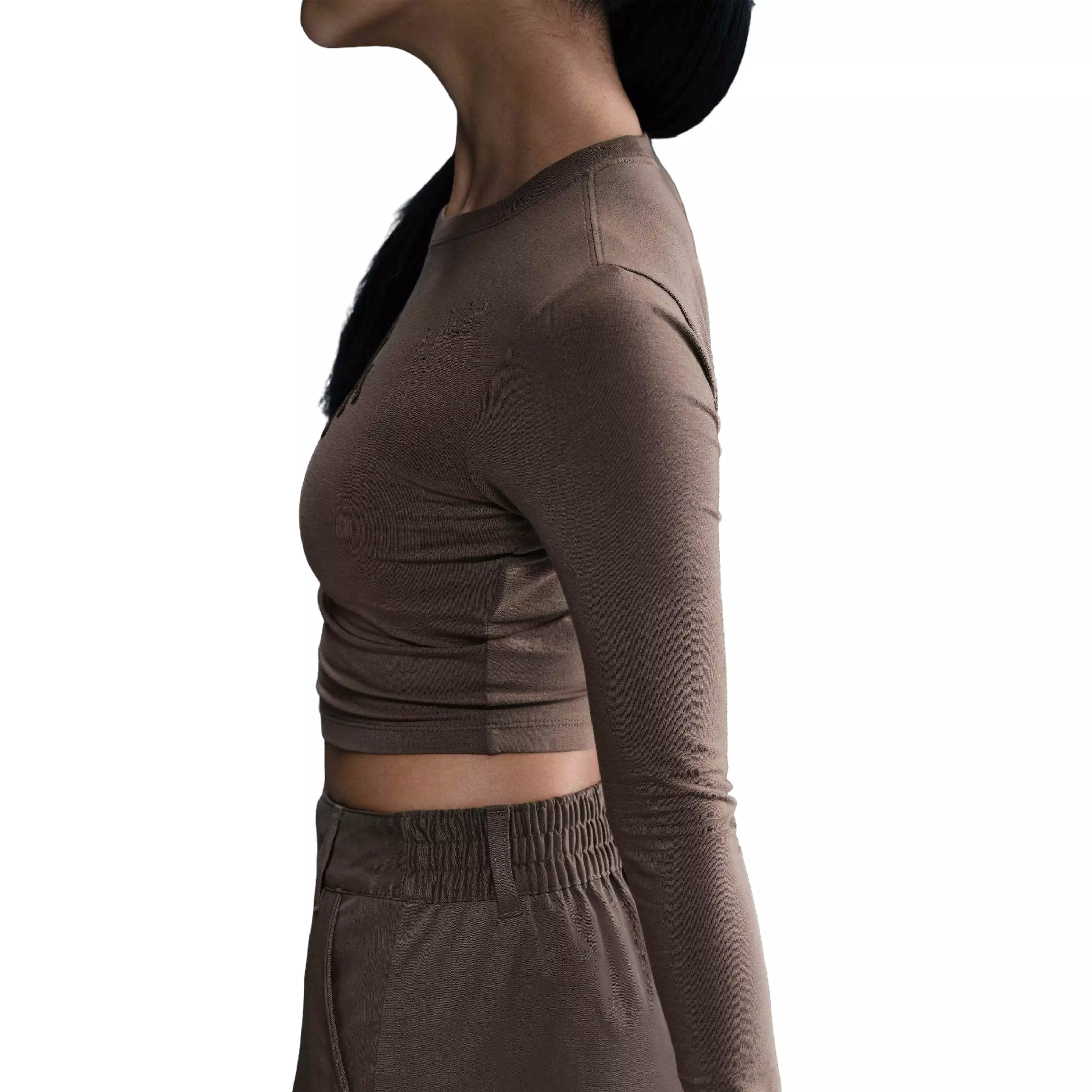 Nike Women's Sportswear Chill Knit Slim Cropped T-Shirt-Brown - BROWN