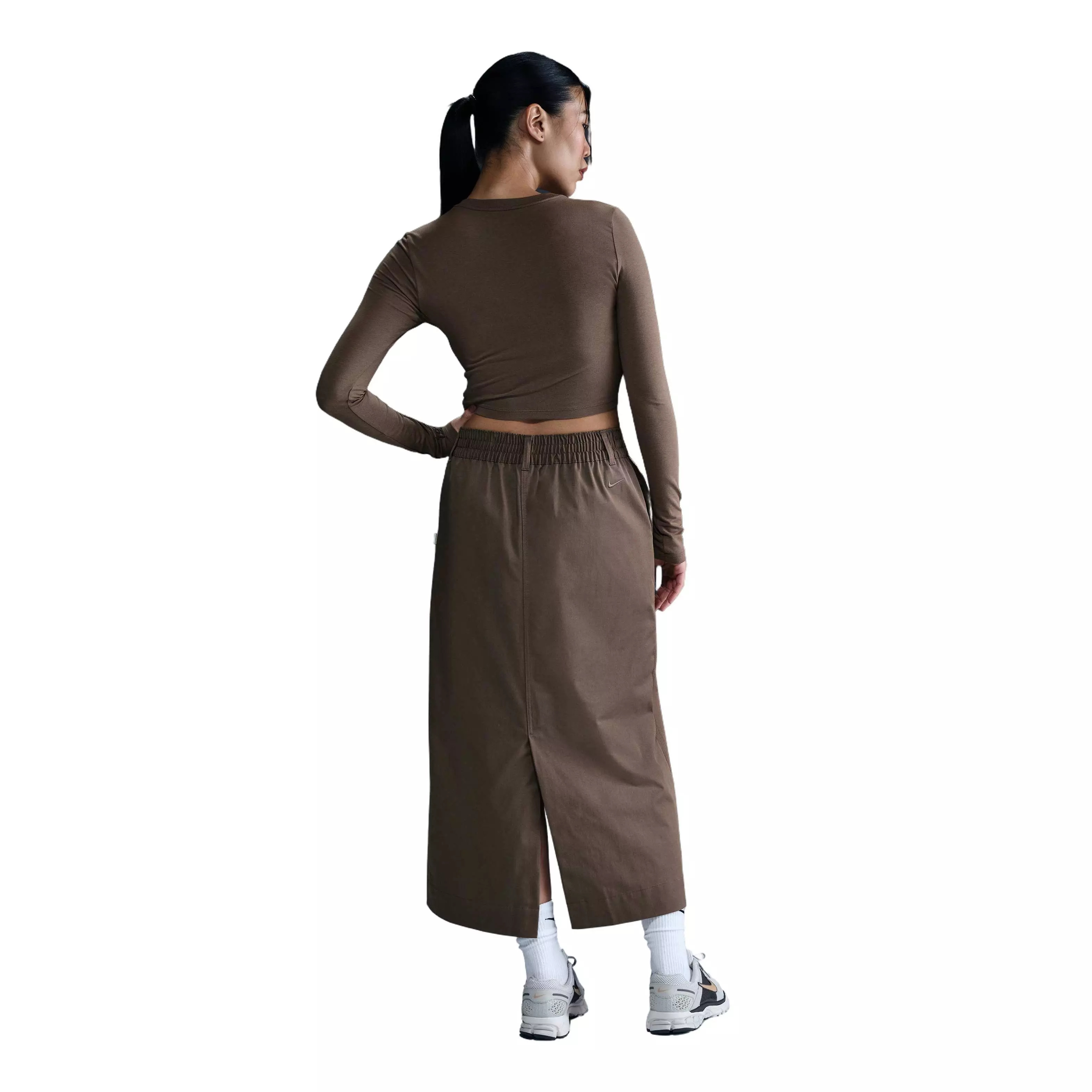 Nike Women's Sportswear Chill Knit Slim Cropped T-Shirt-Brown - BROWN