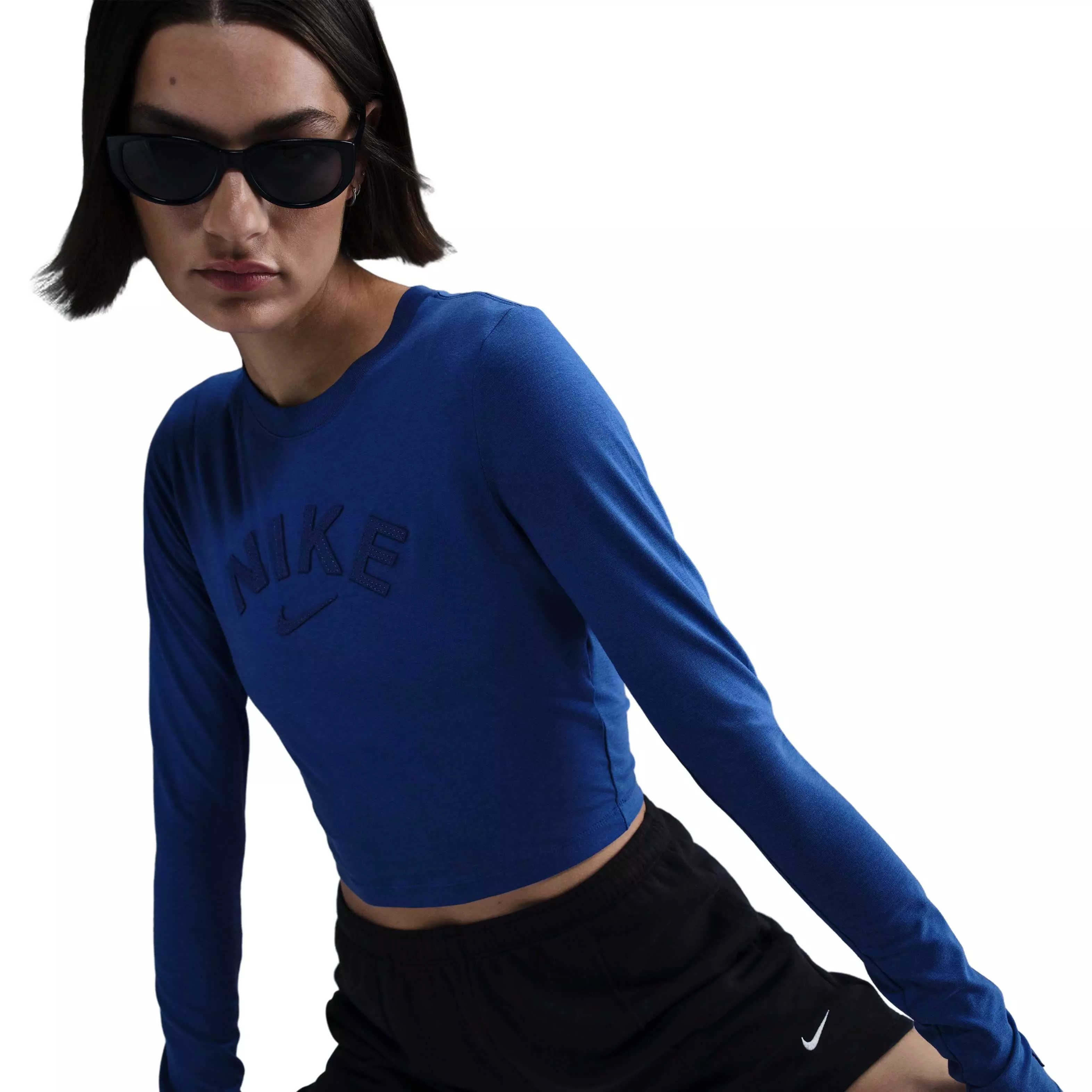 Nike Women's Sportswear Chill Knit Slim Cropped T-Shirt-Blue - BLUE