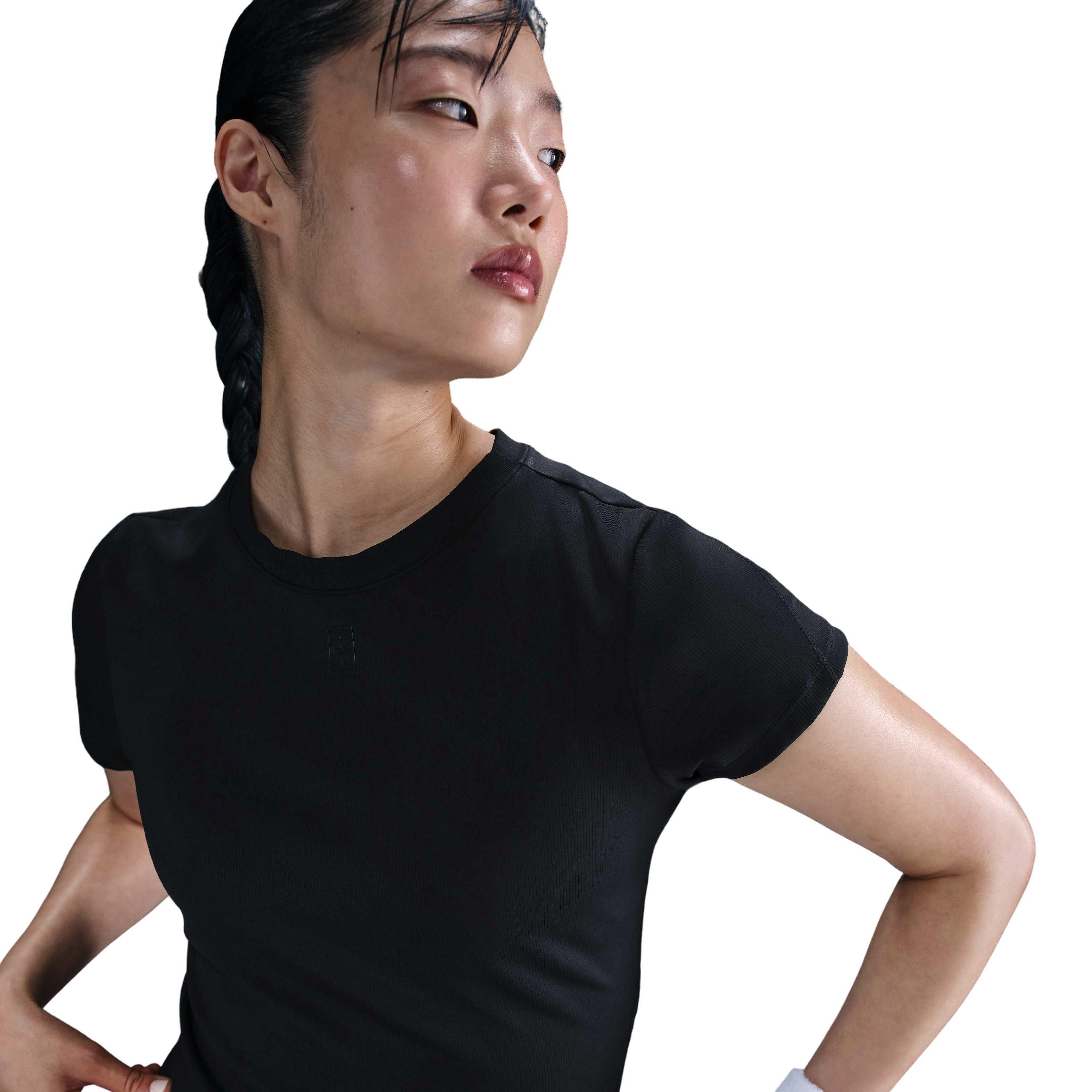 NikeCourt Women's Advantage Dri-FIT Short-Sleeve Tennis Top-Black - BLACK Thumbnail View 6