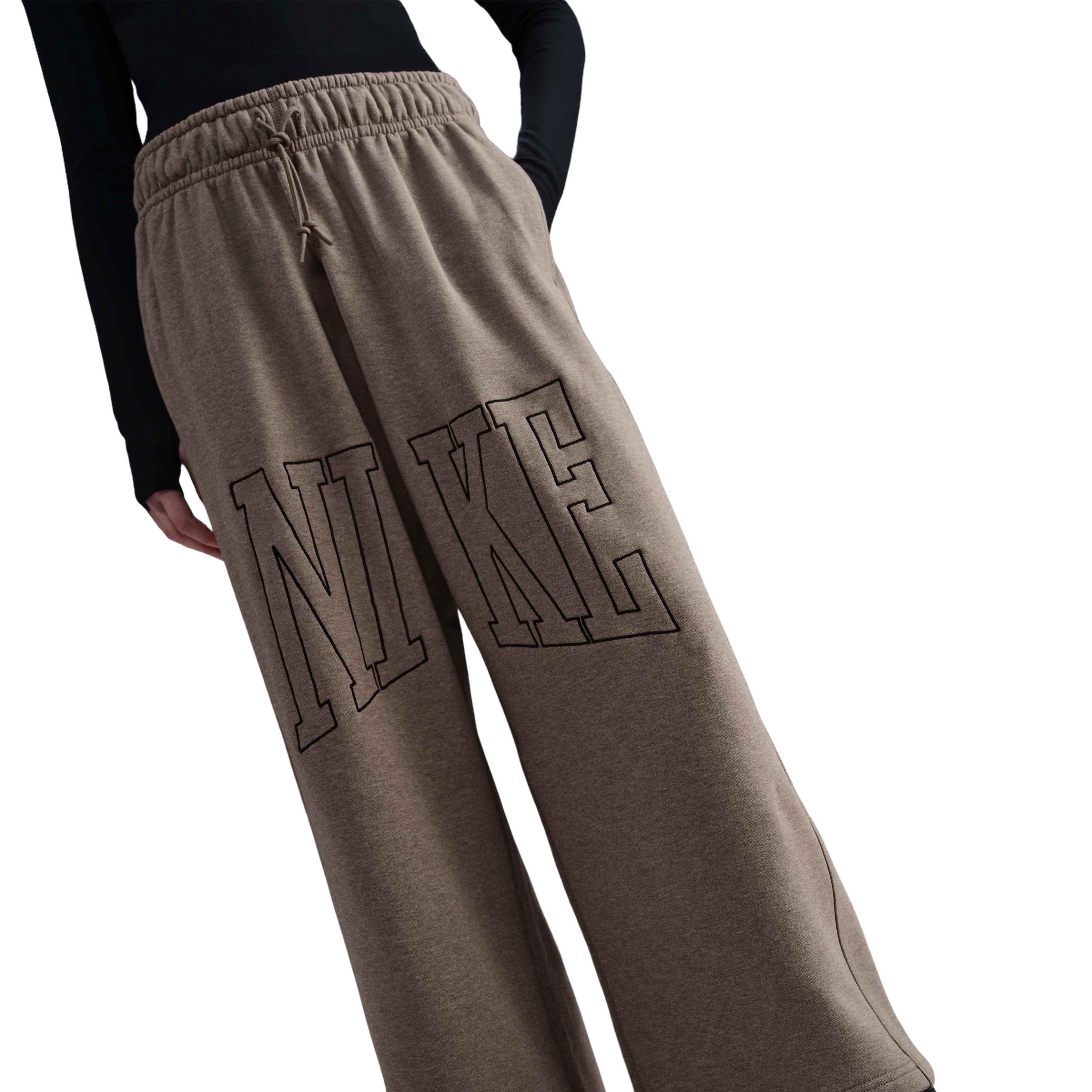 Nike Women's Sportswear Mid-Rise Oversized Open-Hem French Terry Brown Sweatpants-Brown - BROWN Thumbnail View 1