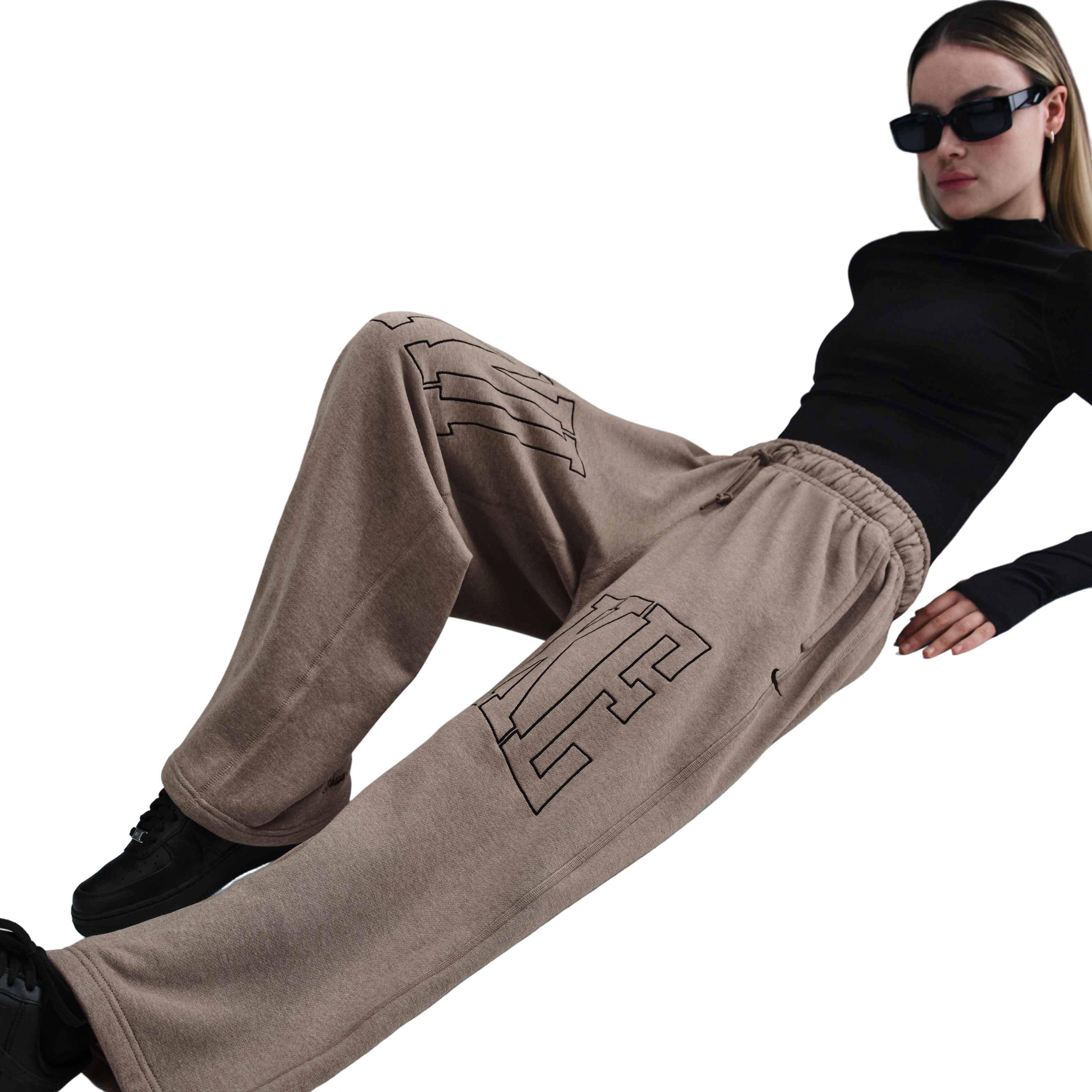 Nike Women's Sportswear Mid-Rise Oversized Open-Hem French Terry Brown Sweatpants-Brown - BROWN Thumbnail View 5