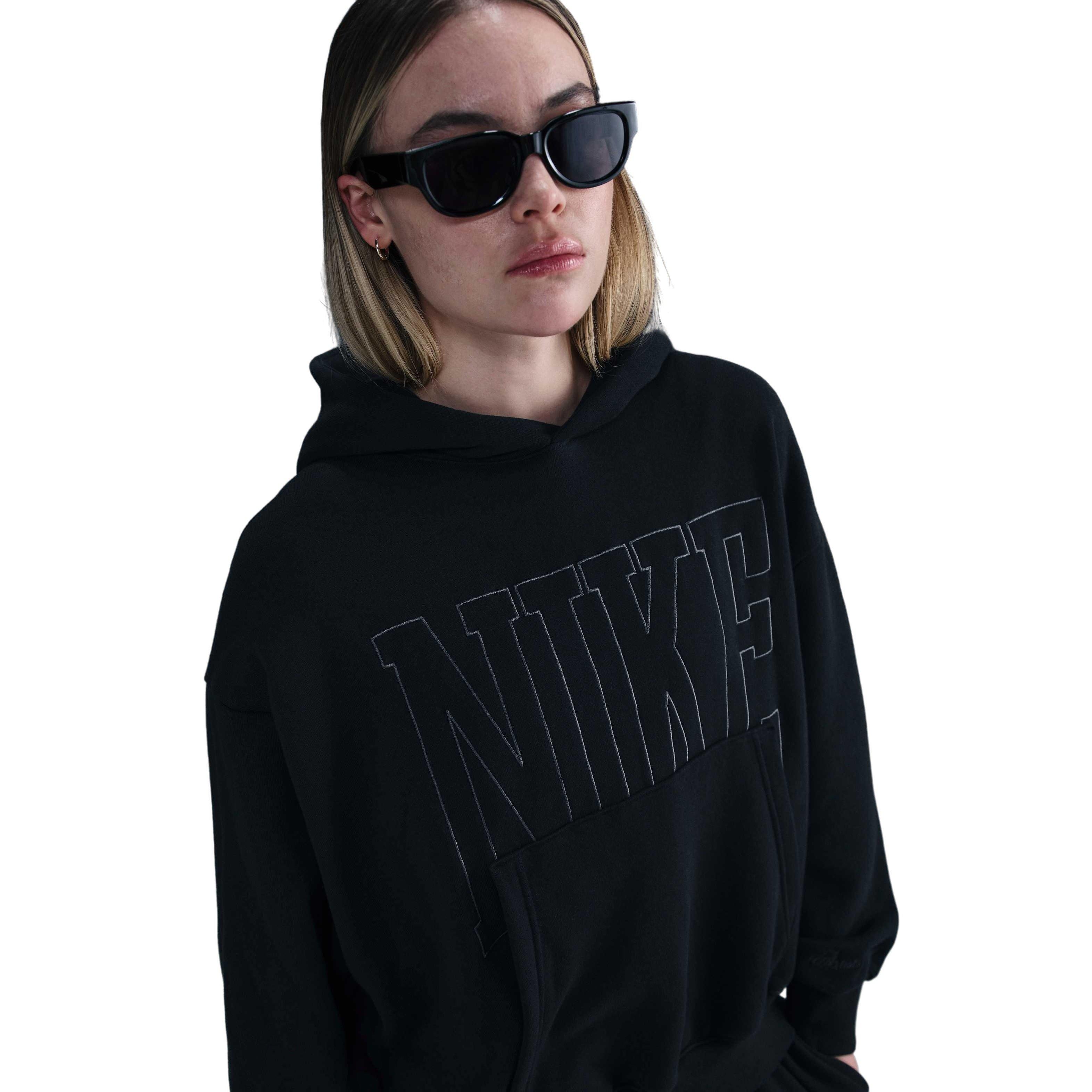 Nike Women's Sportswear Over-Oversized French Terry Pullover Hoodie-Black - BLACK