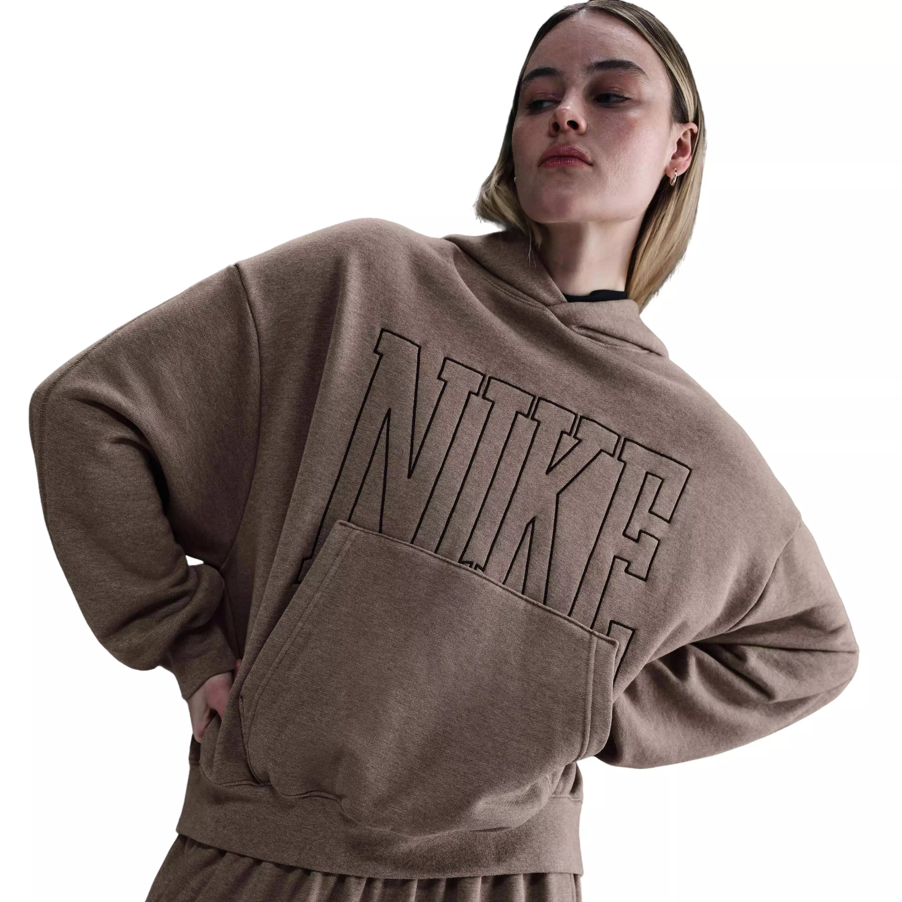 Nike Women's Sportswear Over-Oversized French Terry Pullover Hoodie-Brown - BROWN