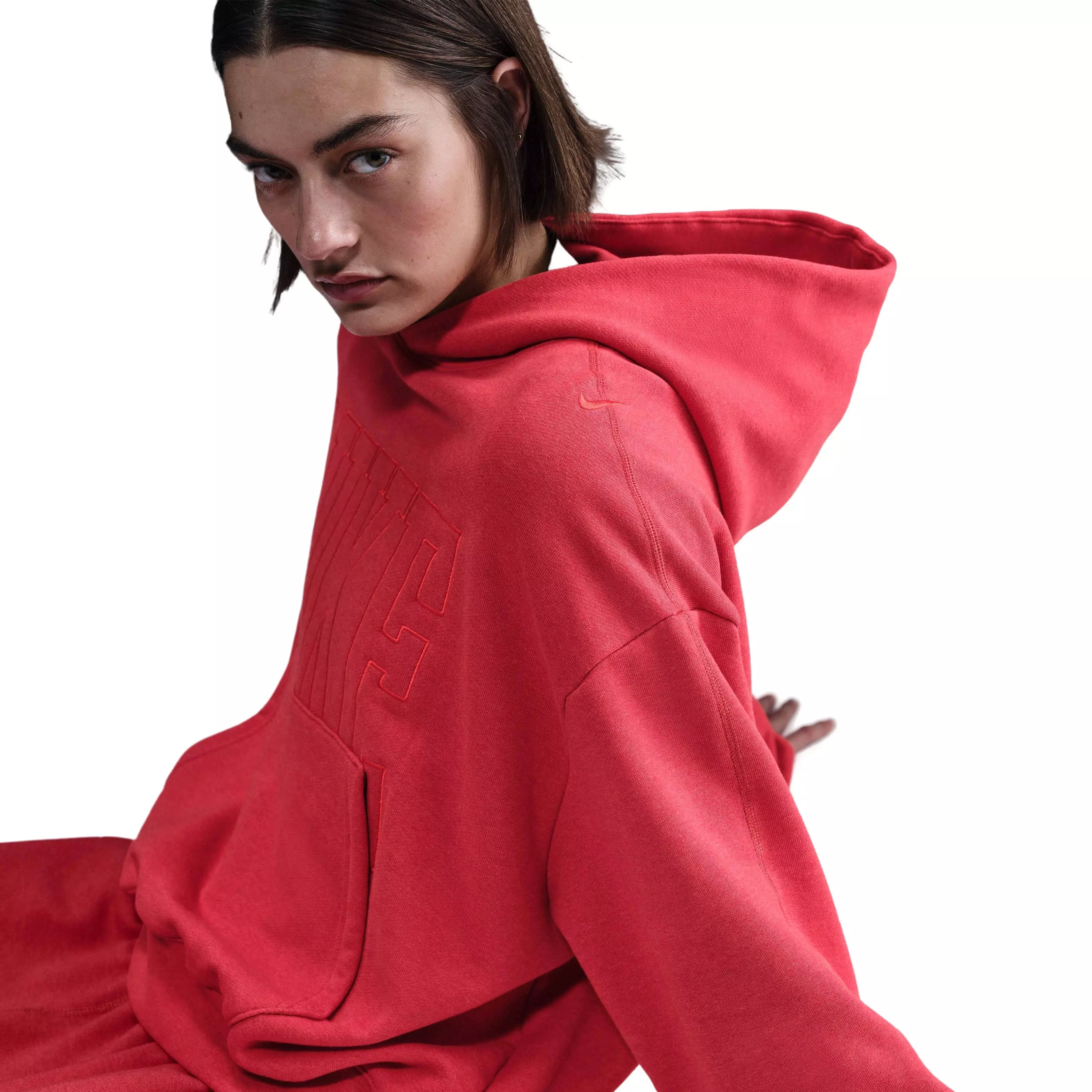 Nike Women's Sportswear Over-Oversized French Terry Pullover Hoodie-Red - RED