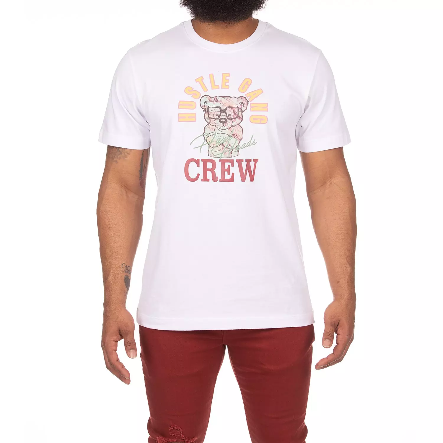Hustle Gang Men's True Pillars Short Sleeve Knit Tee - WHITE