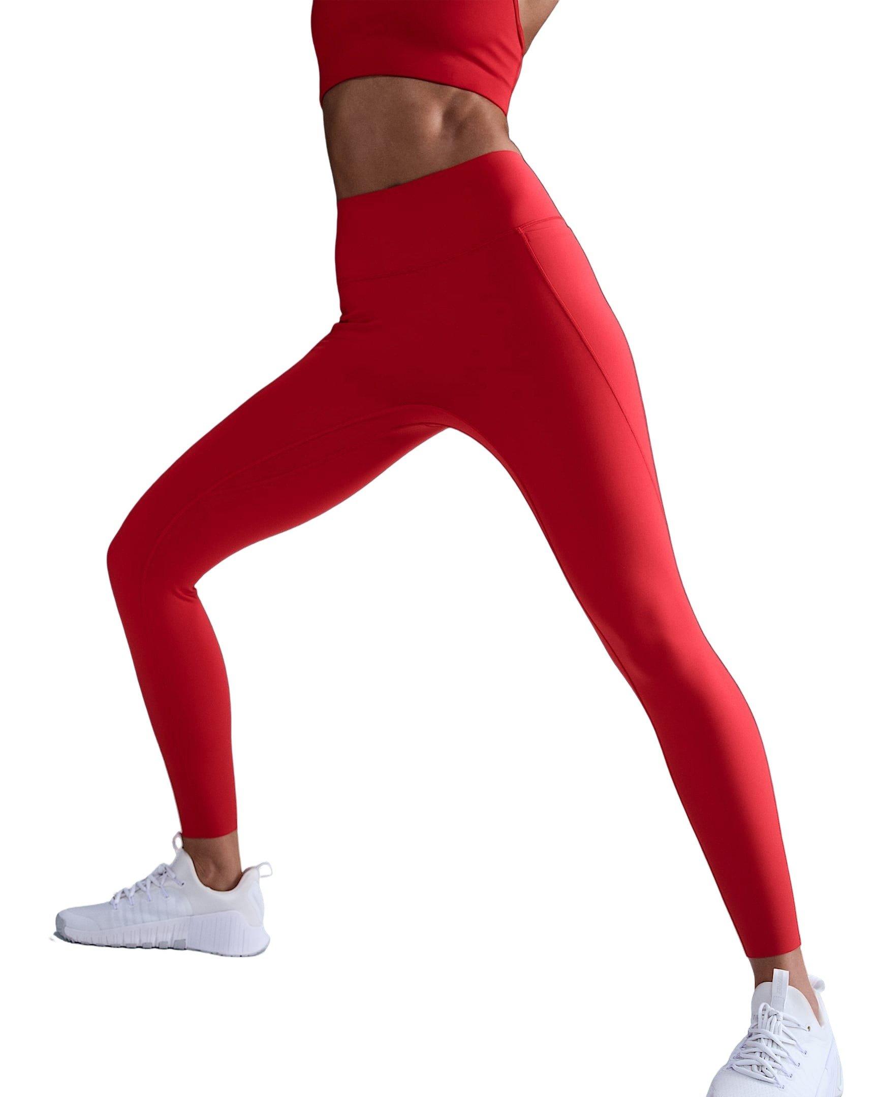 Nike Women's Universa Med-Support High-Waisted 7/8 Leggings w/Pockets -Red - RED