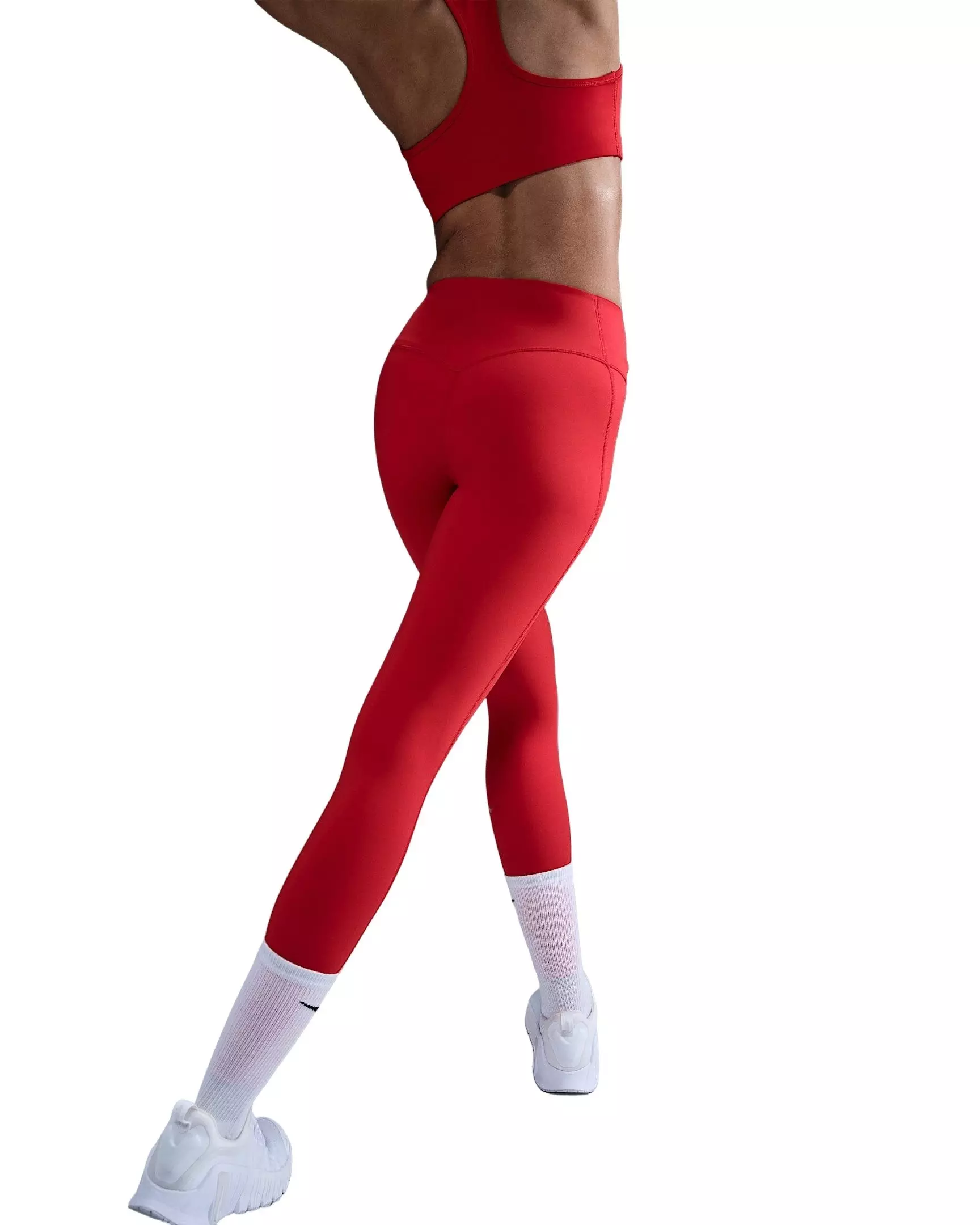 Nike Women's Universa Med-Support High-Waisted 7/8 Leggings w/Pockets -Red - RED