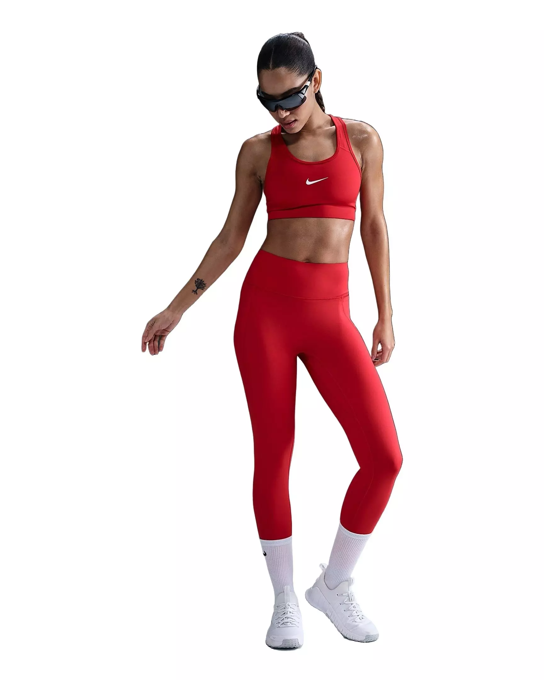 Nike Women's Universa Med-Support High-Waisted 7/8 Leggings w/Pockets -Red - RED