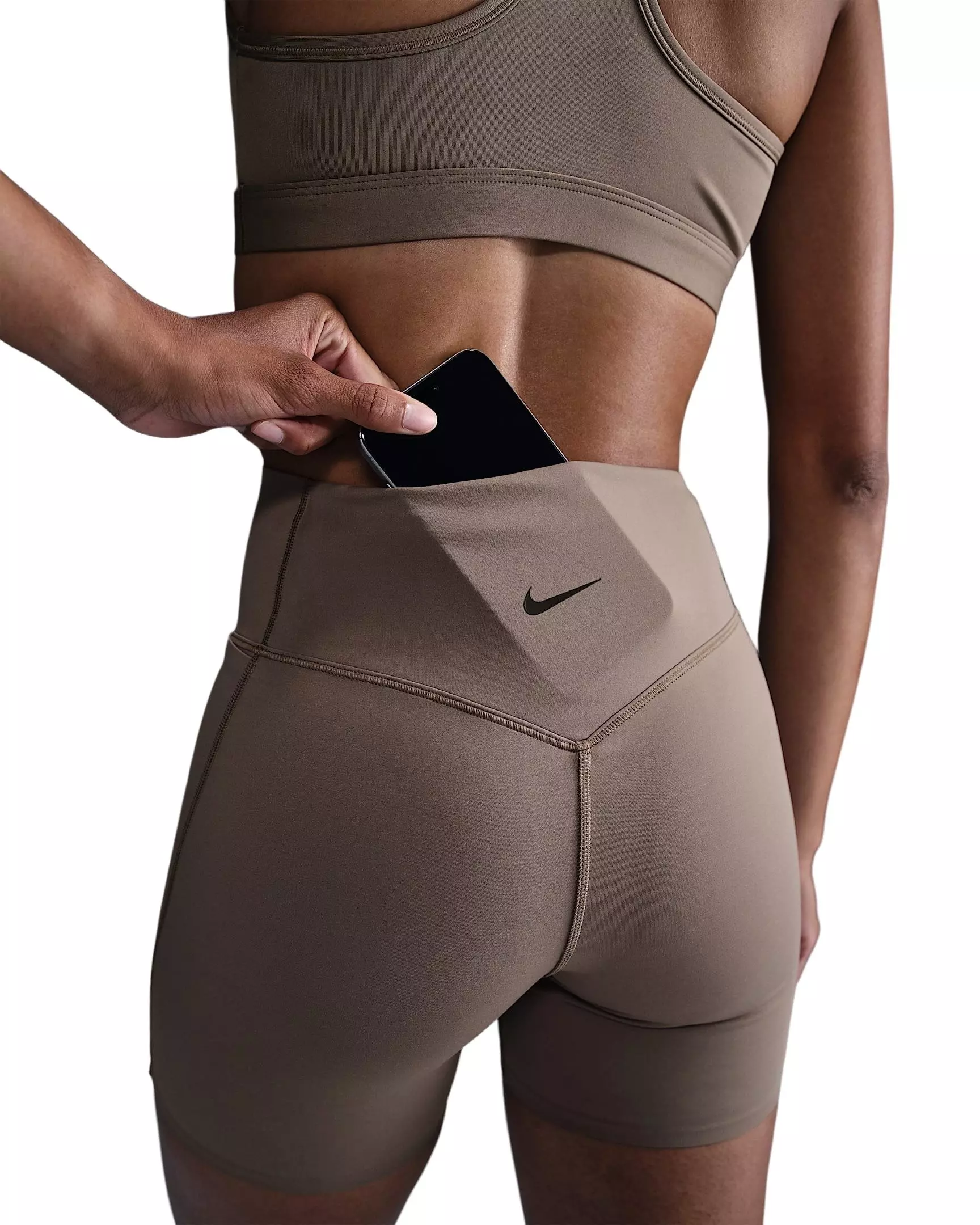 Nike Women's Universa Med-Support High-Waisted 5" Biker Shorts w/Pocket -Brown - BROWN