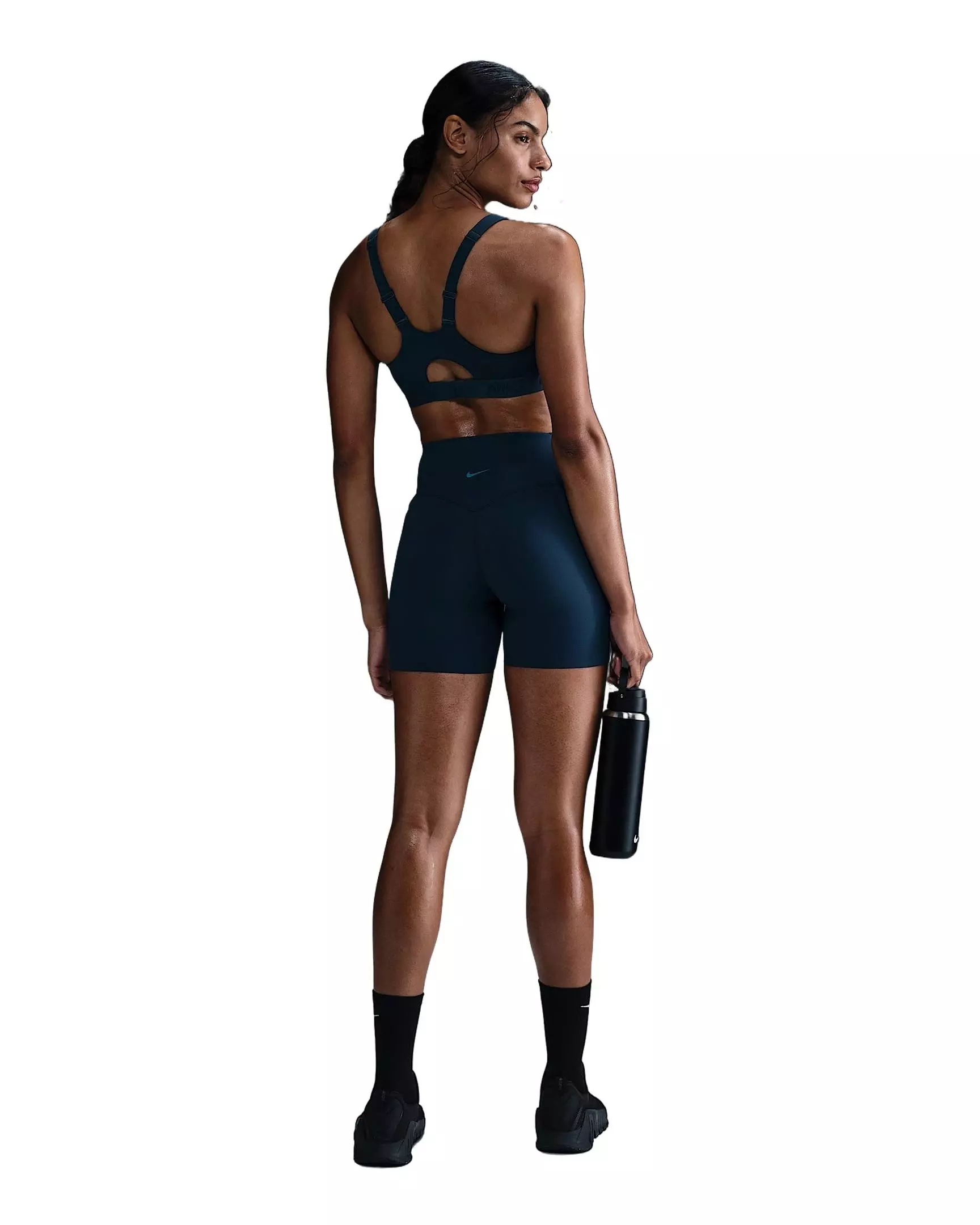 Nike Women's Universa Med-Support High-Waisted 5" Biker Shorts w/Pocket -Navy - NAVY