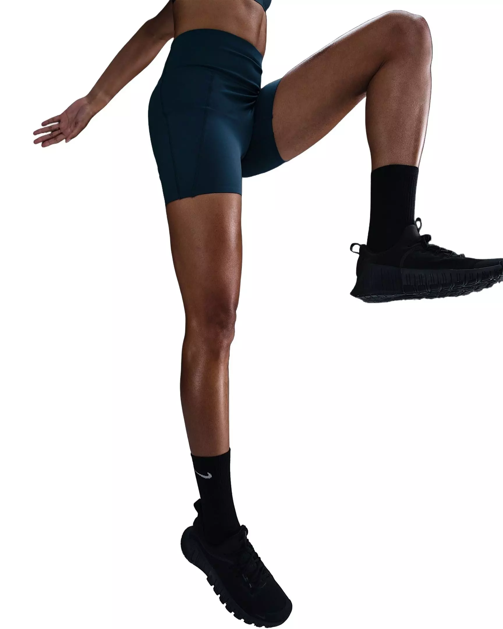 Nike Women's Universa Med-Support High-Waisted 5" Biker Shorts w/Pocket -Navy - NAVY