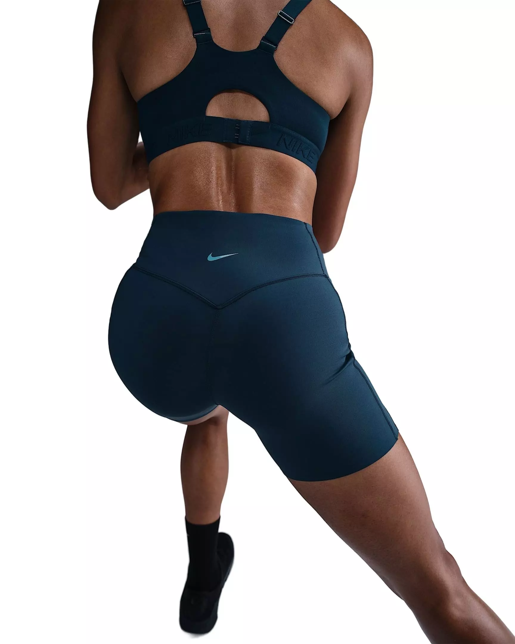 Nike Women's Universa Med-Support High-Waisted 5" Biker Shorts w/Pocket -Navy - NAVY