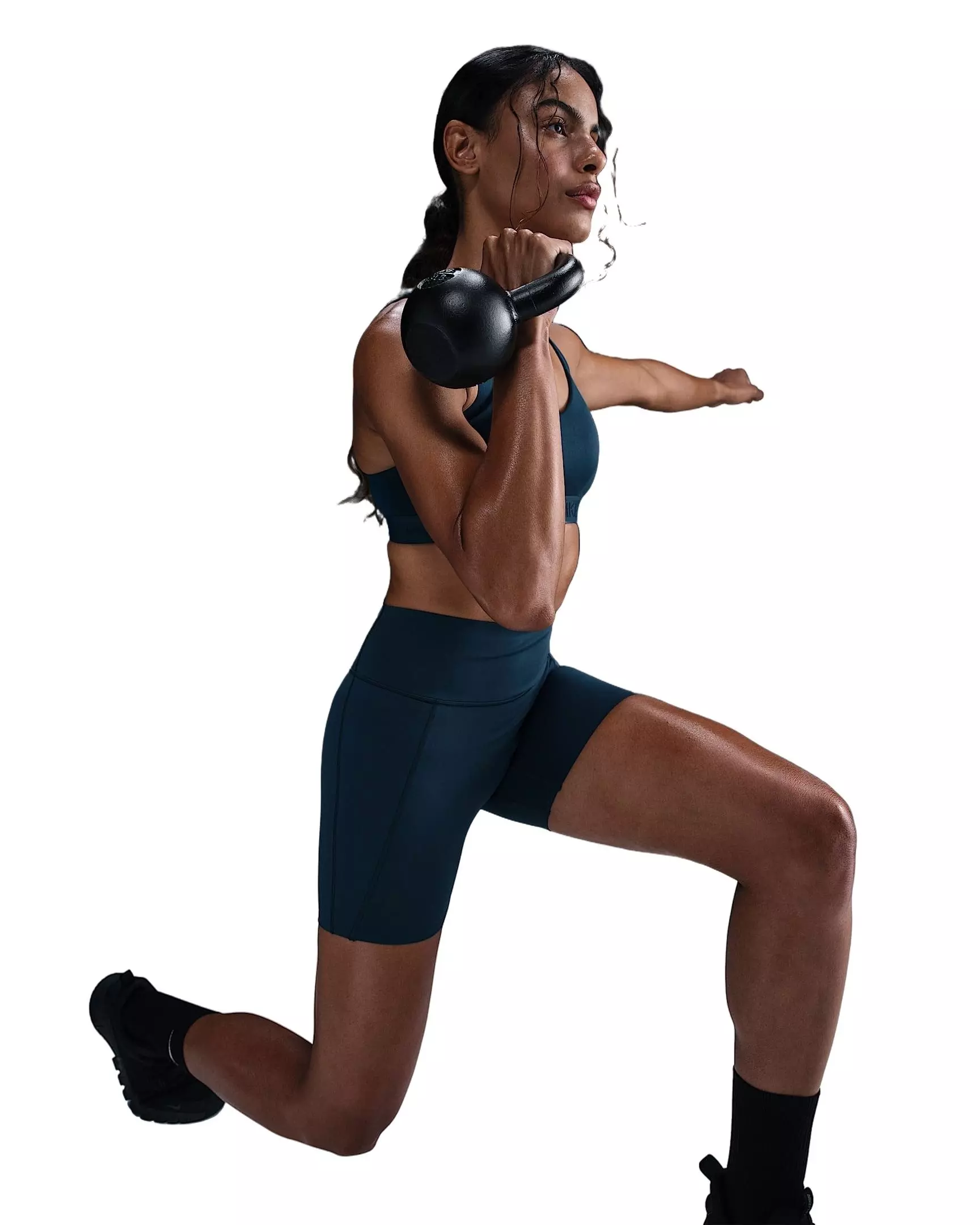 Nike Women's Universa Med-Support High-Waisted 5" Biker Shorts w/Pocket -Navy - NAVY