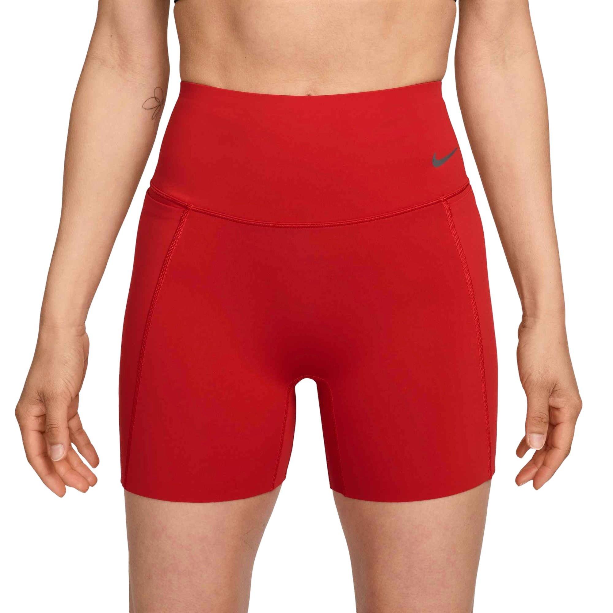 Nike Women's Universa Med-Support High-Waisted 5" Biker Shorts w/Pocket -Red - RED Thumbnail View 1