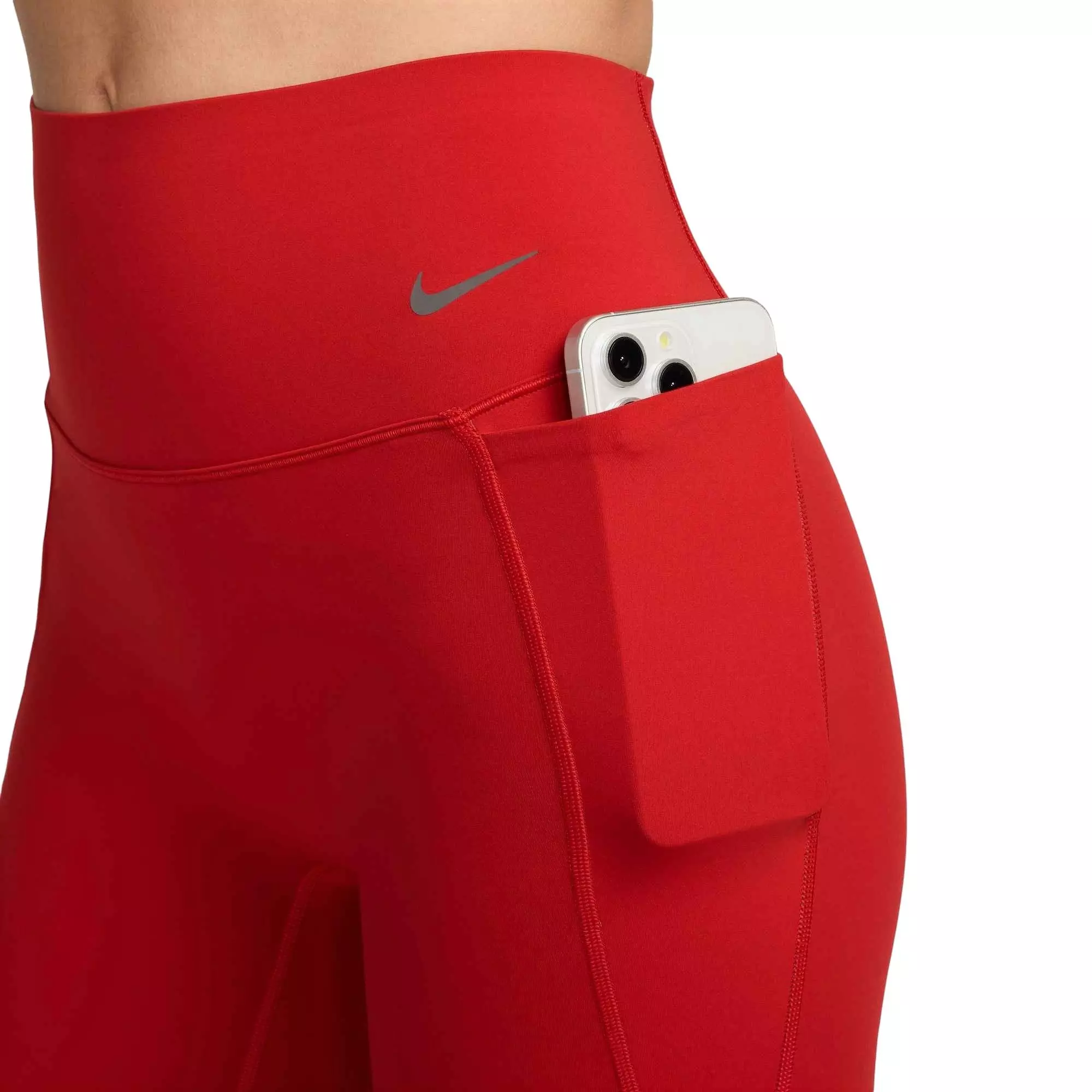 Nike Women's Universa Med-Support High-Waisted 5" Biker Shorts w/Pocket -Red - RED