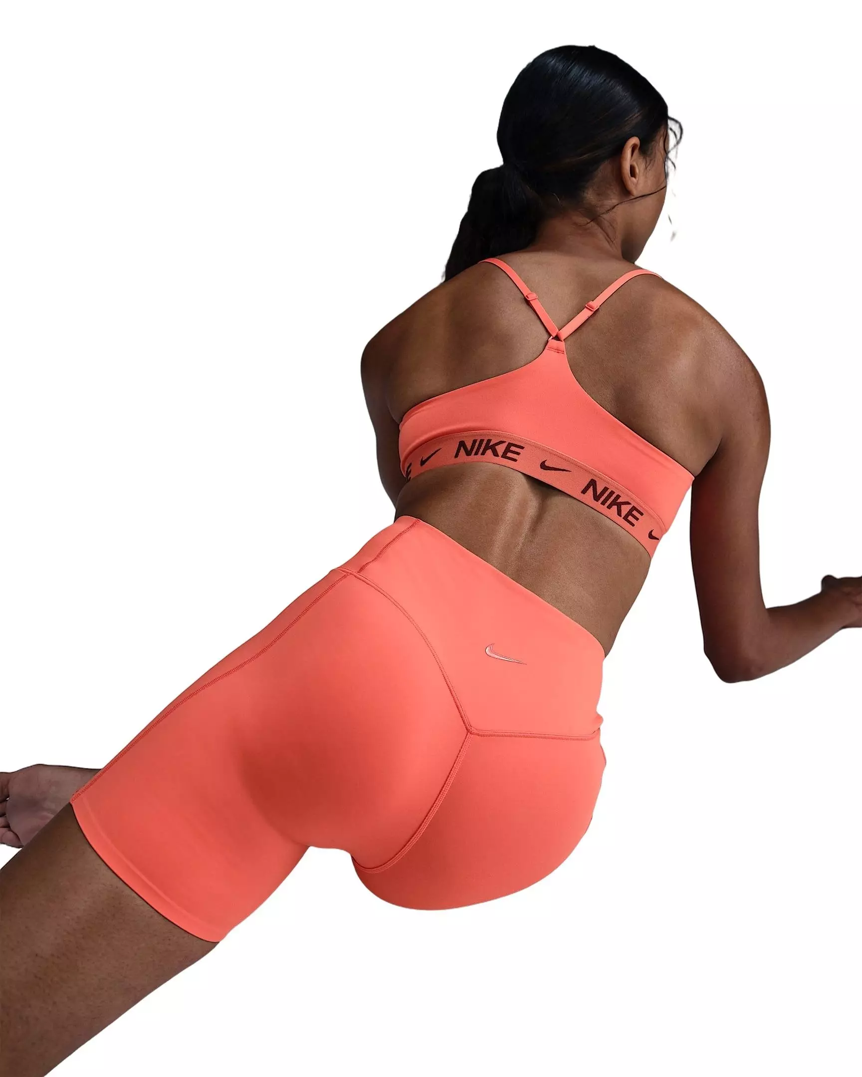 Nike Women's Universa Med-Support High-Waisted 5" Biker Shorts w/Pocket -Orange - ORANGE