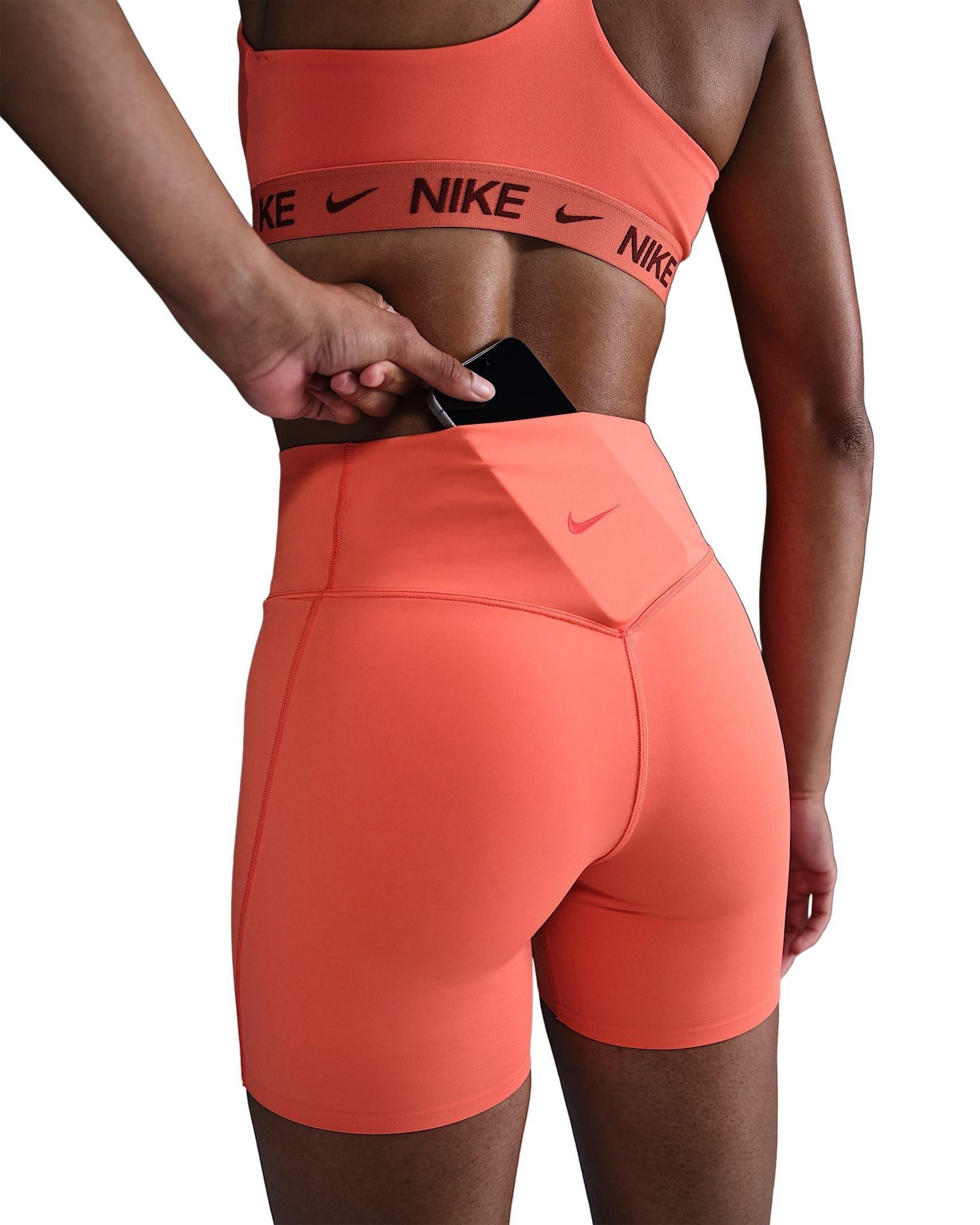Nike Women's Universa Med-Support High-Waisted 5" Biker Shorts w/Pocket - Orange - ORANGE Thumbnail View 4