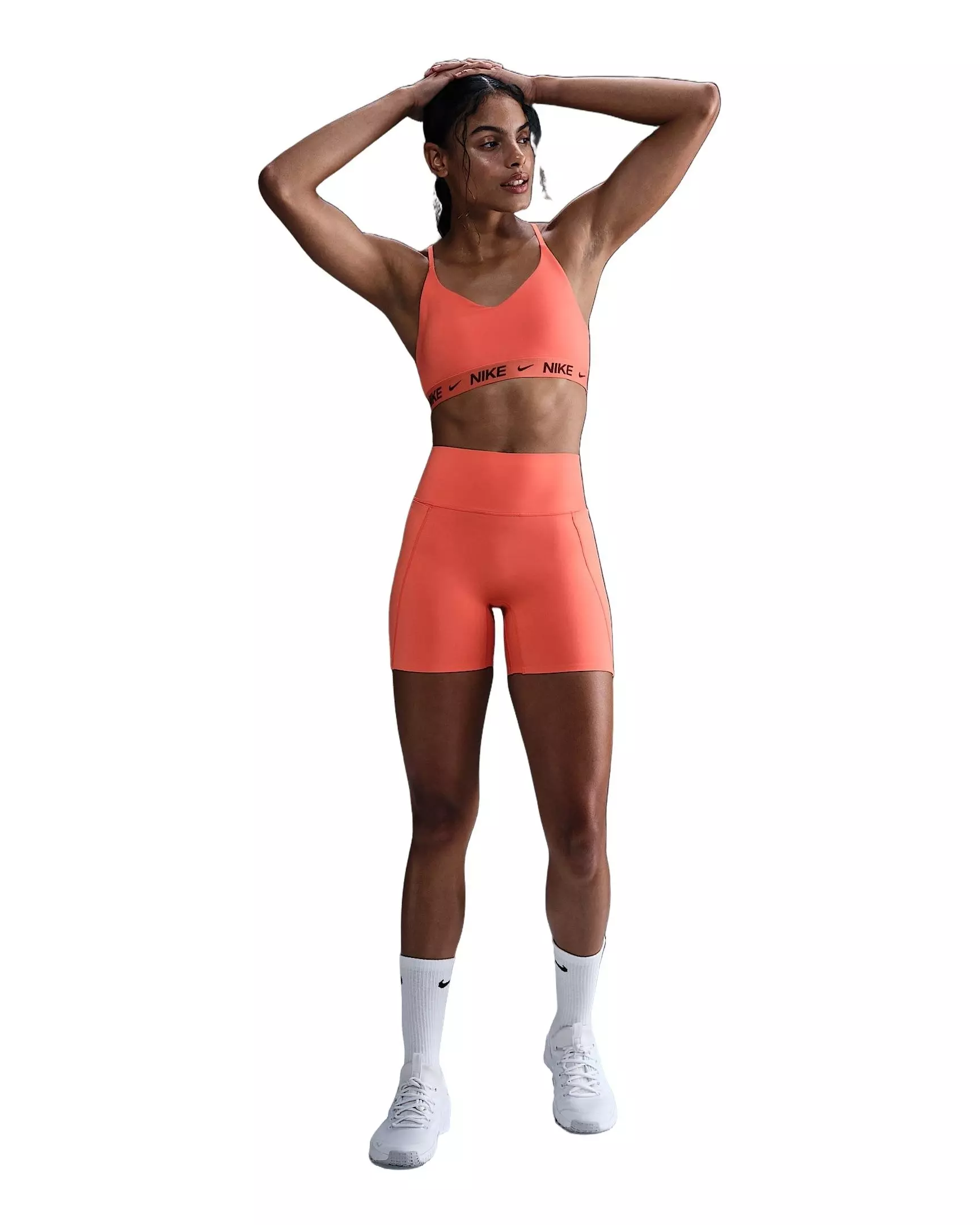 Nike Women's Universa Med-Support High-Waisted 5" Biker Shorts w/Pocket -Orange - ORANGE