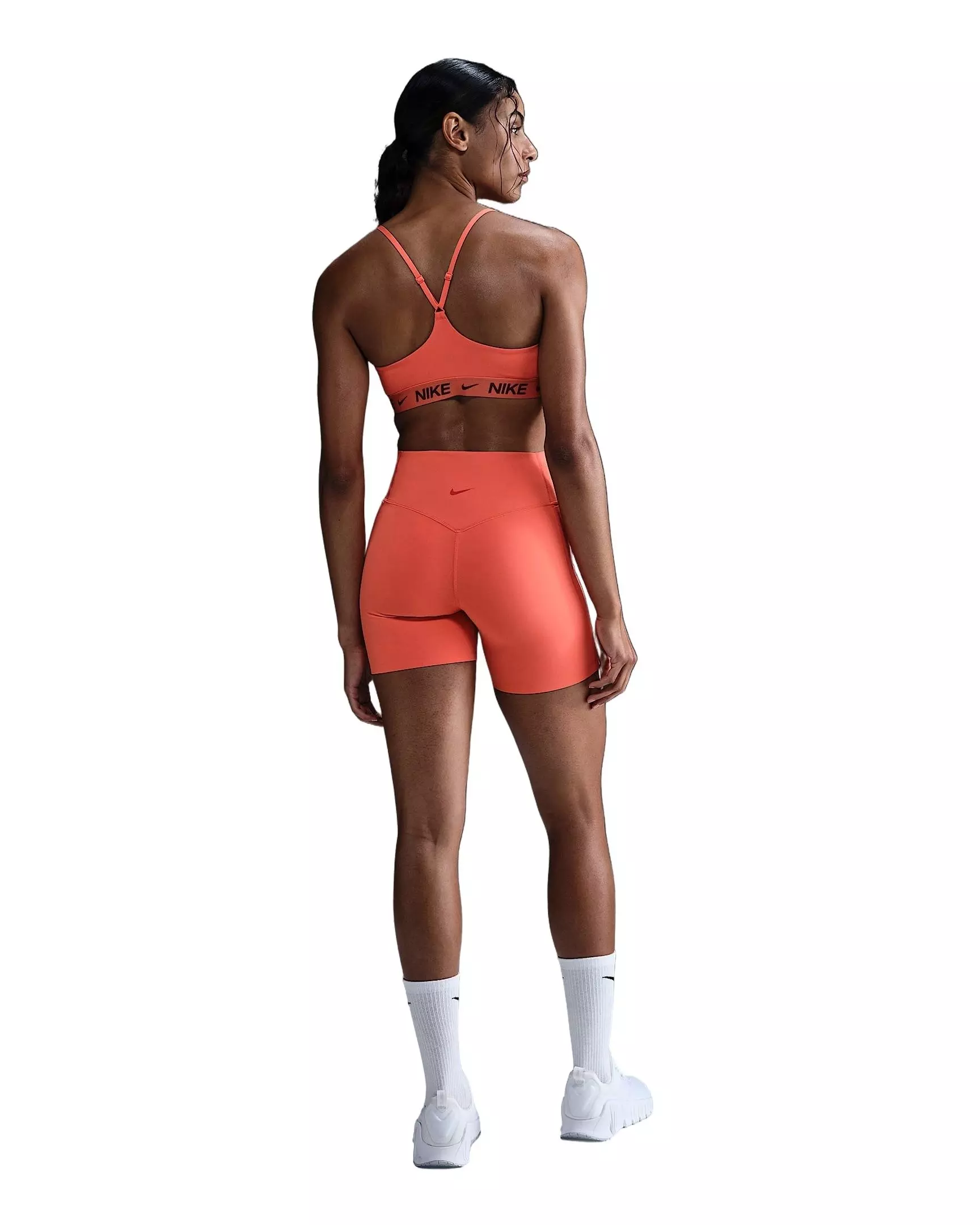 Nike Women's Universa Med-Support High-Waisted 5" Biker Shorts w/Pocket -Orange - ORANGE