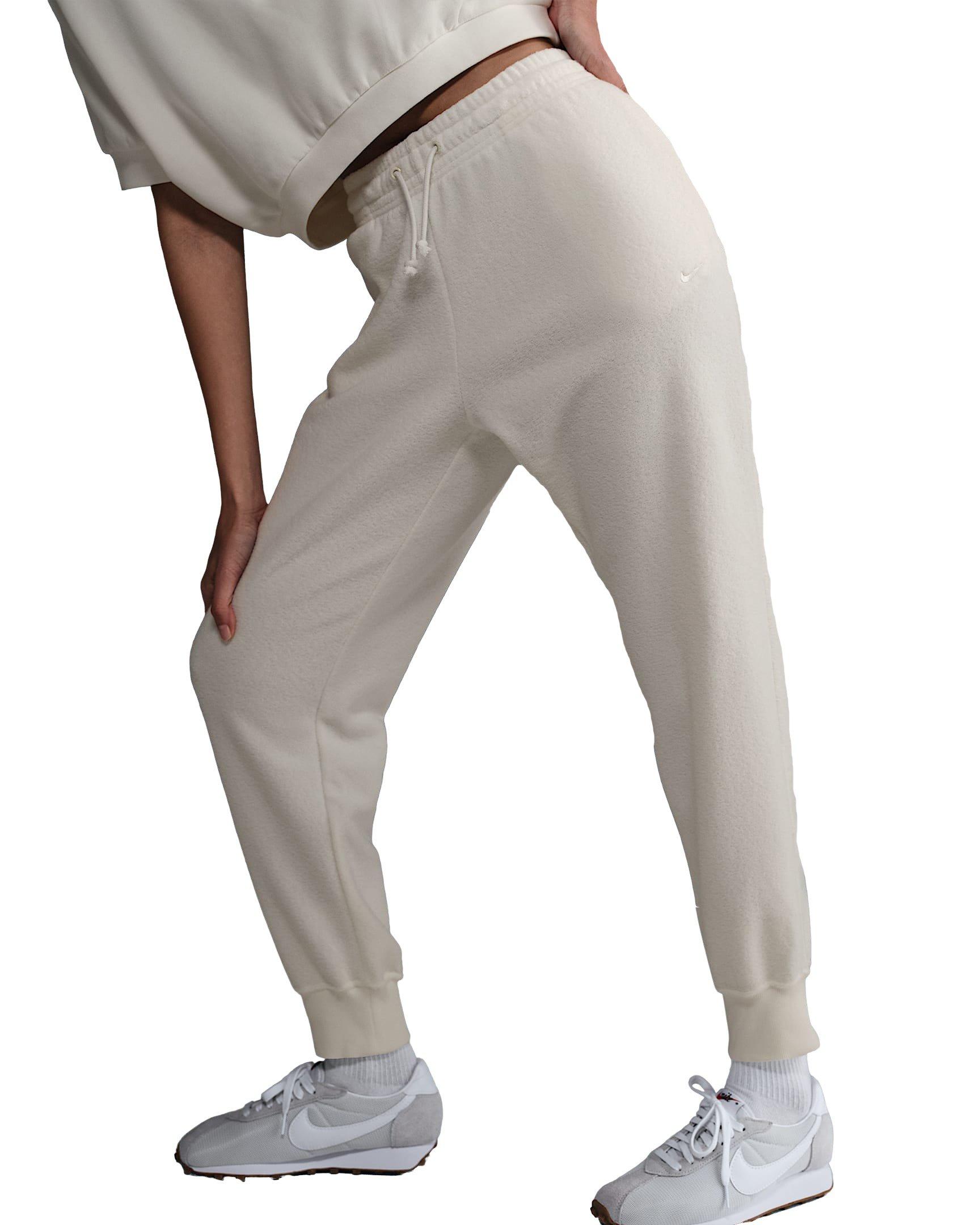 Nike Women's Sportswear Phoenix Plush Mid-Rise Cozy Fleece Pants - White - WHITE Thumbnail View 1