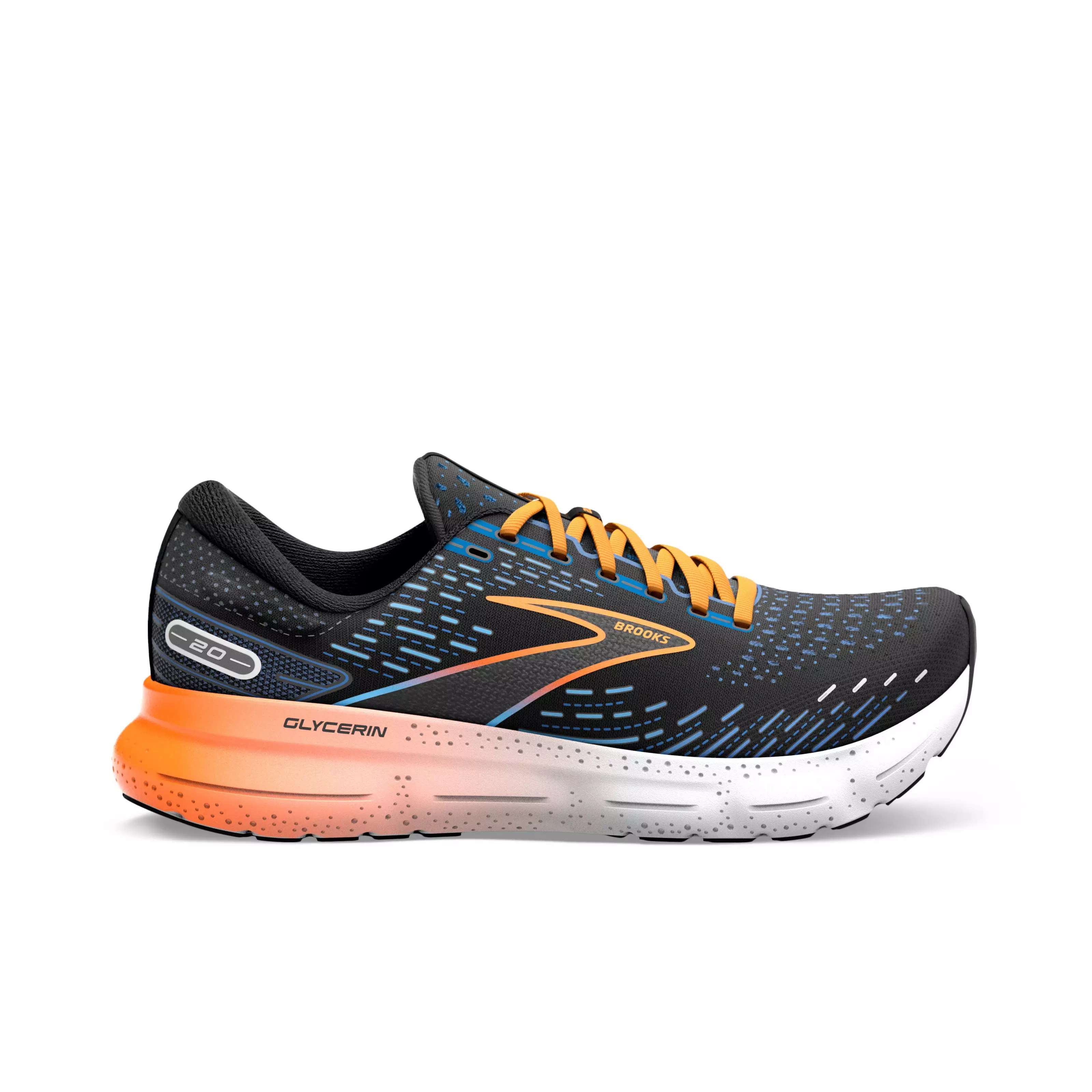 Brooks Glycerin 20 "Black/Blue/Orange" Men's Wide Running Shoe - BLACK/BLUE/ORANGE