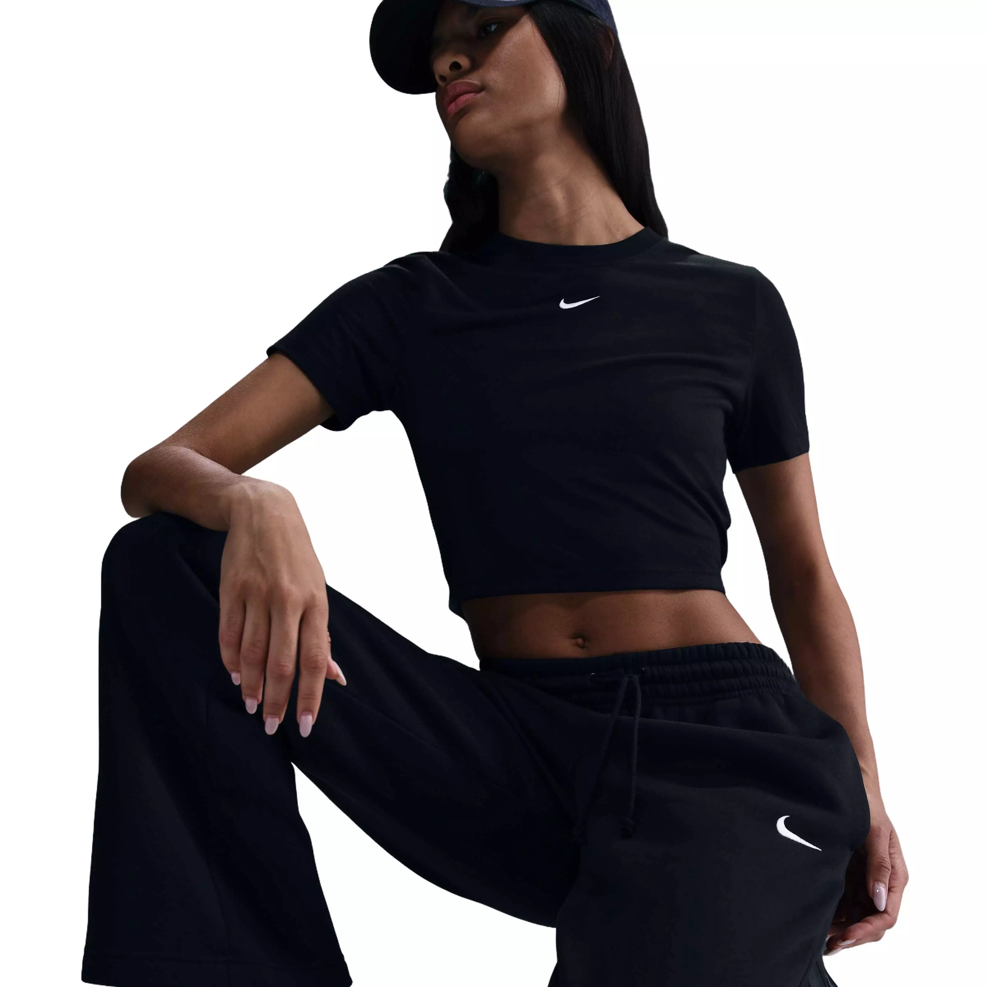 Nike Women's Sportswear Phoenix Fleece Mid-Rise Open-Hem Pants - Black - BLACK